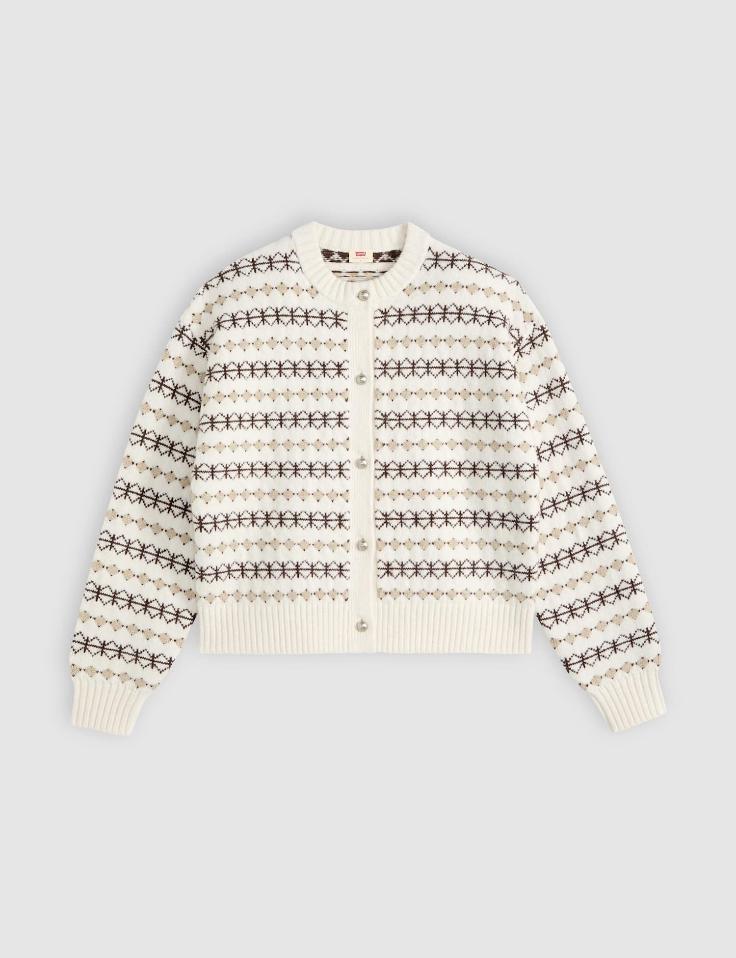 Levi's Patterned Crew Neck Cardigan White Mix