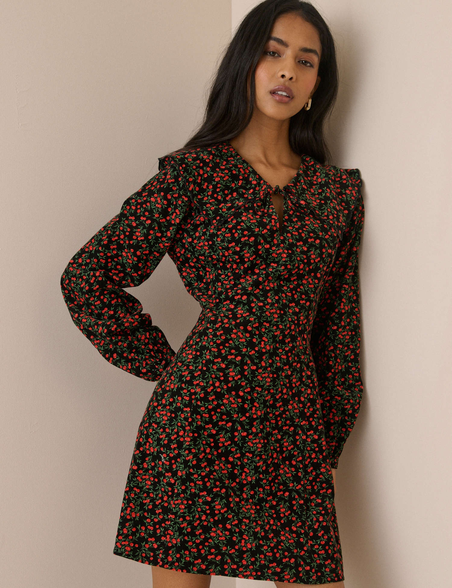 Nobody's Child Cord Floral Mini Skater Dress Black