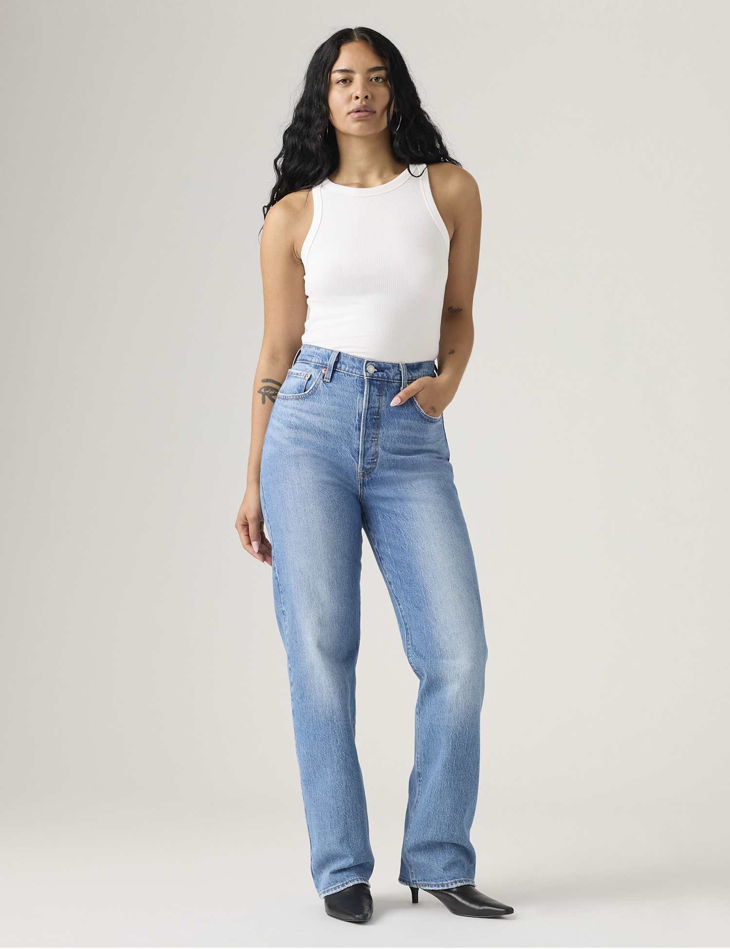 Levi's Ribcage Full Length Jeans Mid Blue