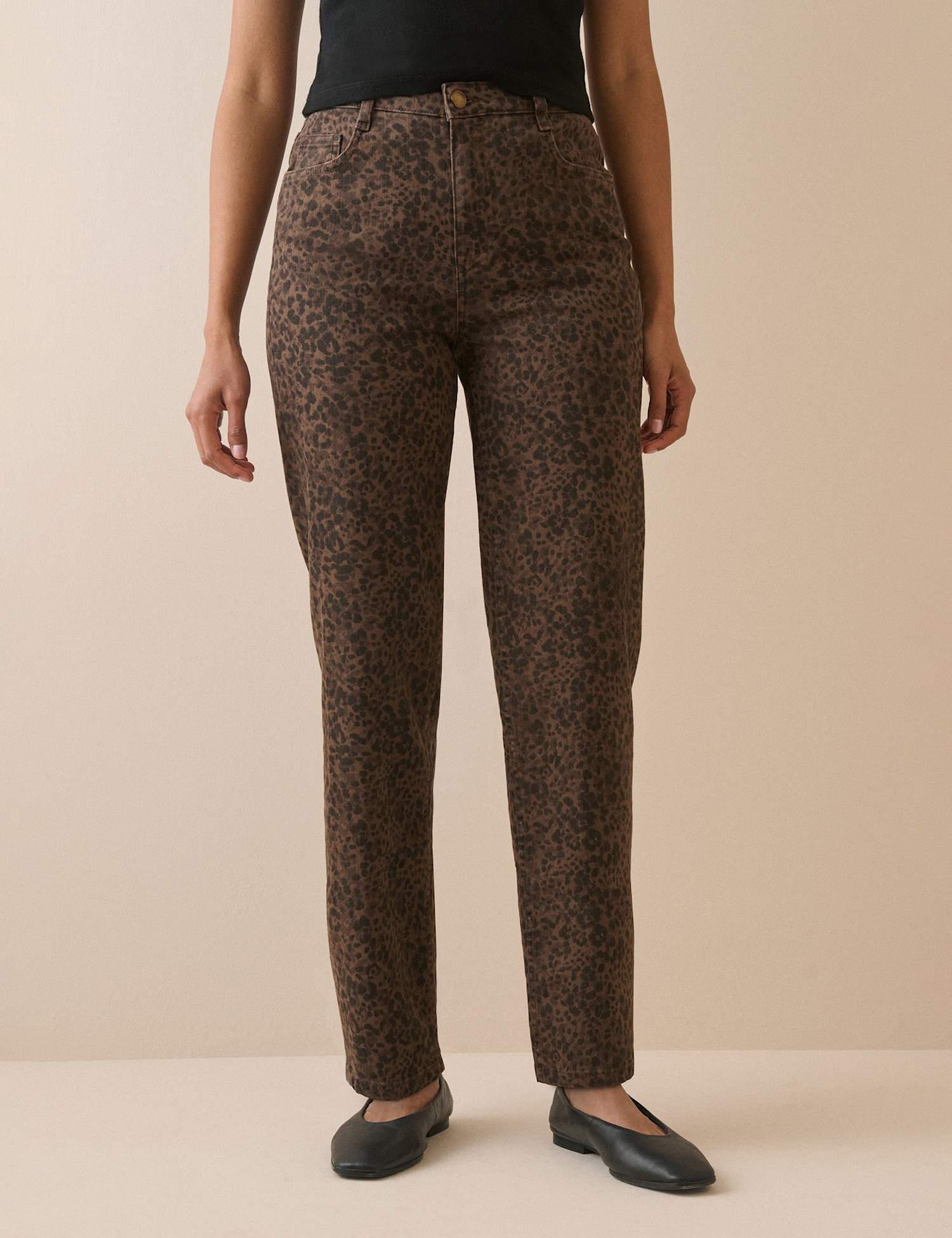Nobody's Child Mid Rise Animal Print Cigarette Jeans Brown