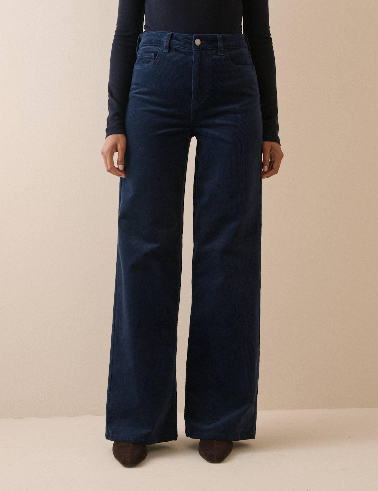 Nobody's Child Cord High Waisted Wide Leg Jeans Navy