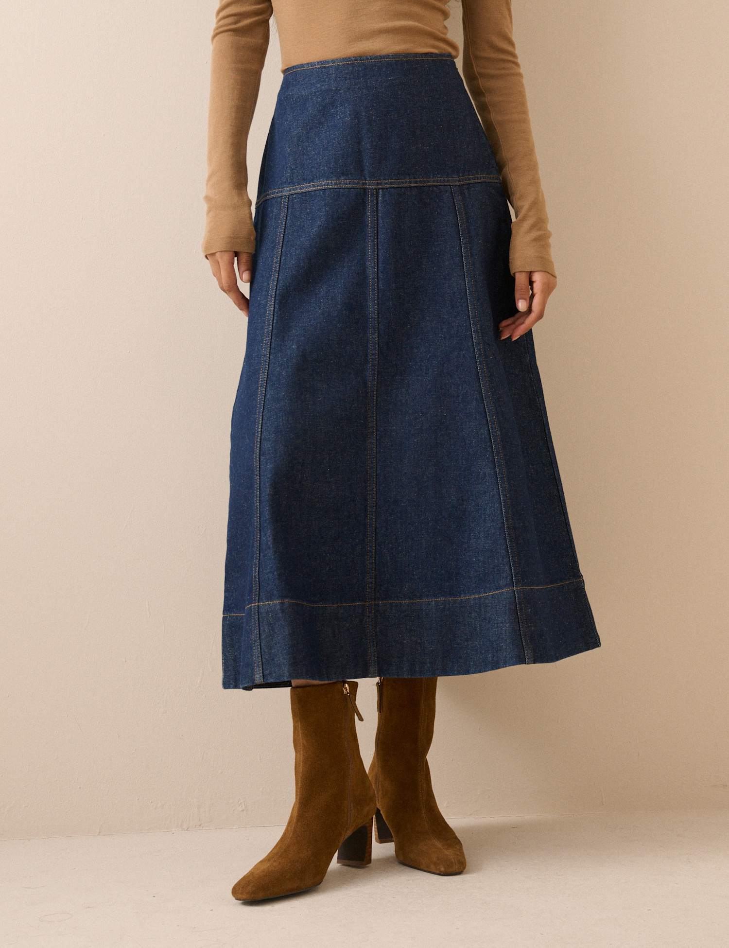 Nobody's Child Denim Midi A-Line Skirt Denim