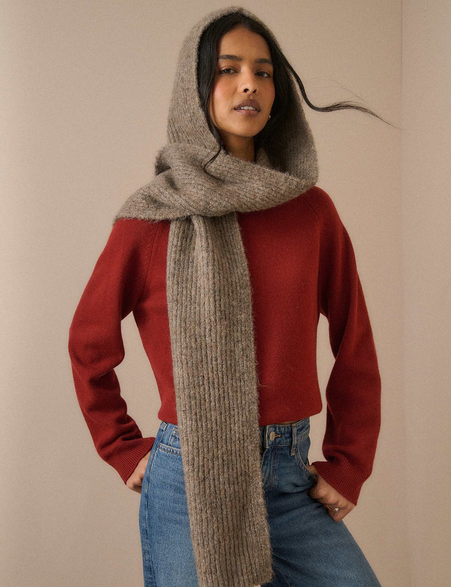 Nobody's Child Hooded Scarf with Wool Brown