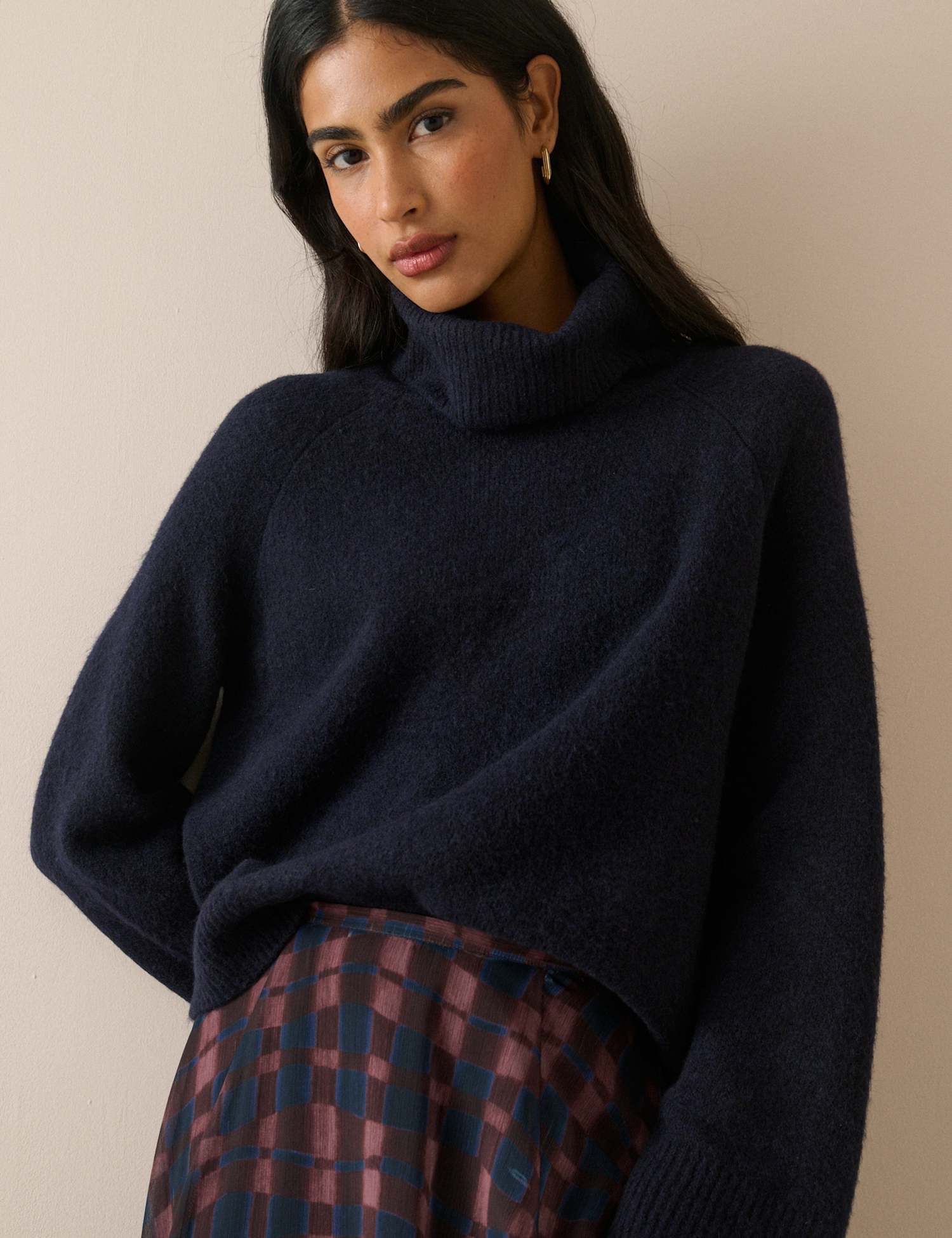 Nobody's Child Roll Neck Relaxed Jumper with Wool Blue