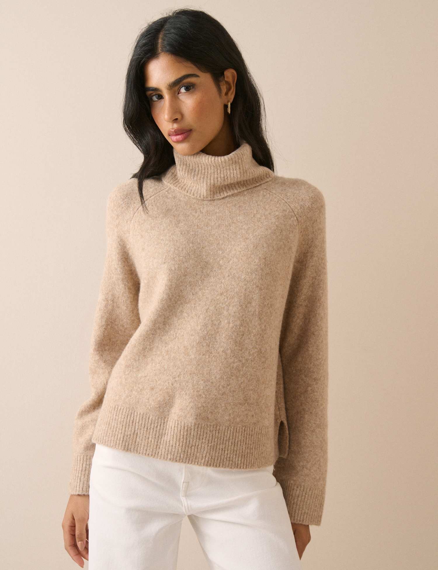 Nobody's Child Roll Neck Relaxed Jumper with Wool Beige