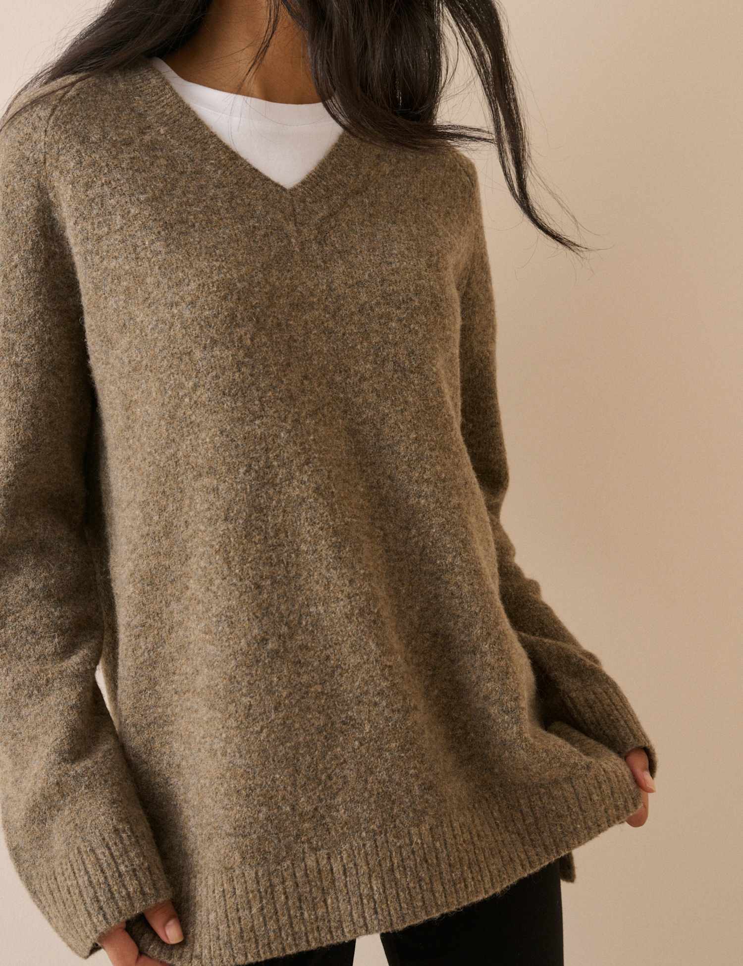 Nobody's Child V-Neck Longline Jumper Brown