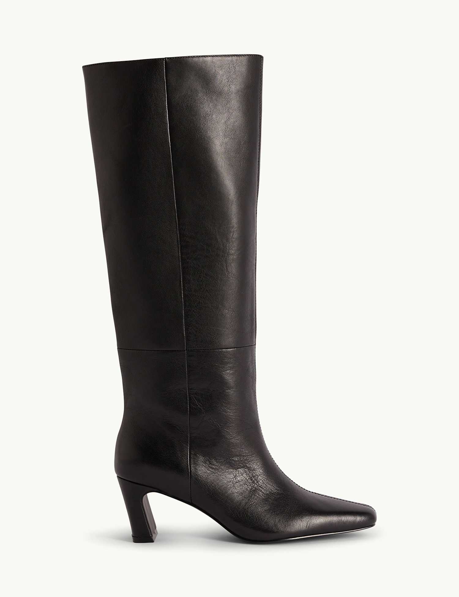 Nobody's Child Leather Square Toe Knee High Boots Black