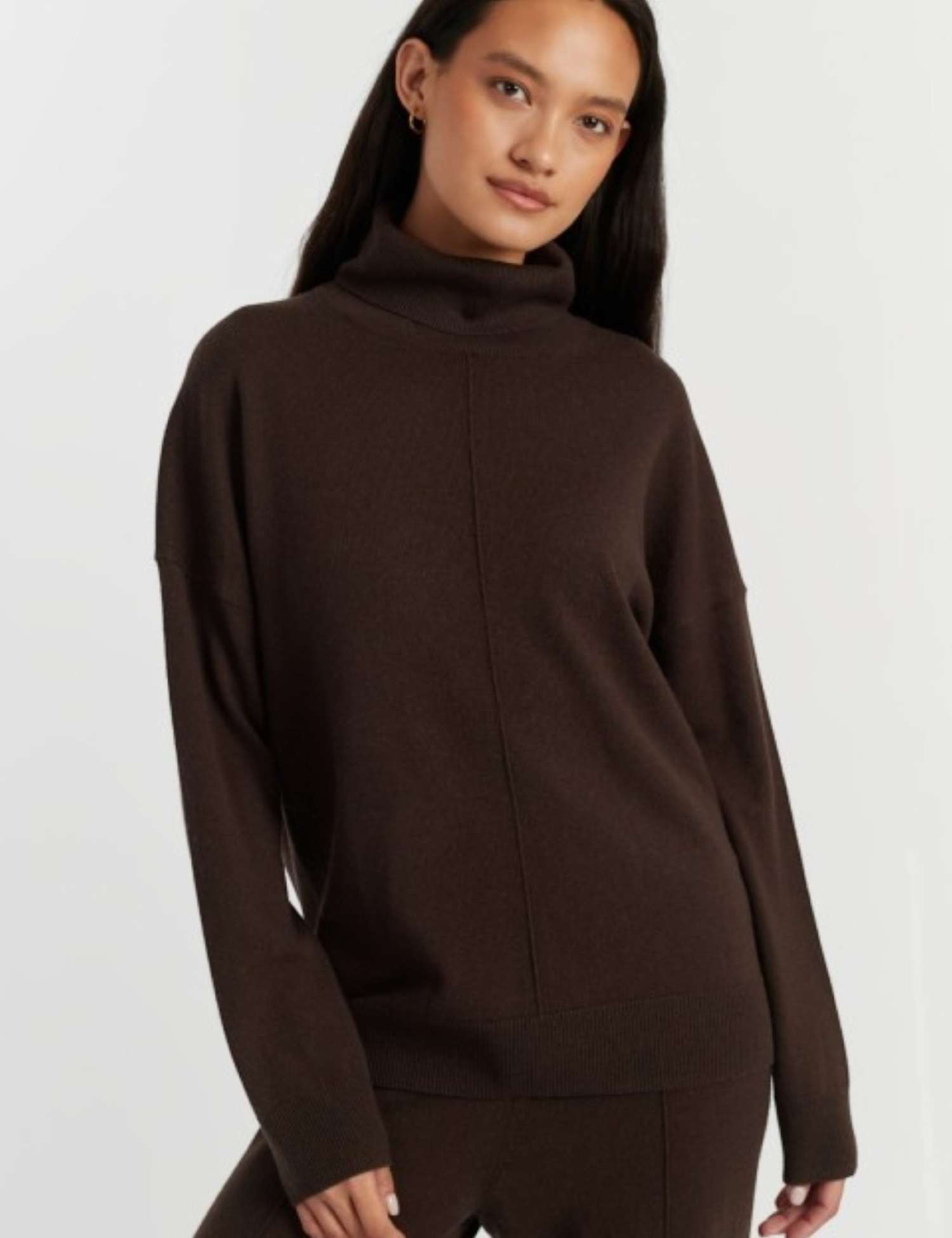 Chinti & Parker Wool Rich Roll Neck Jumper with Cashmere Dark Brown