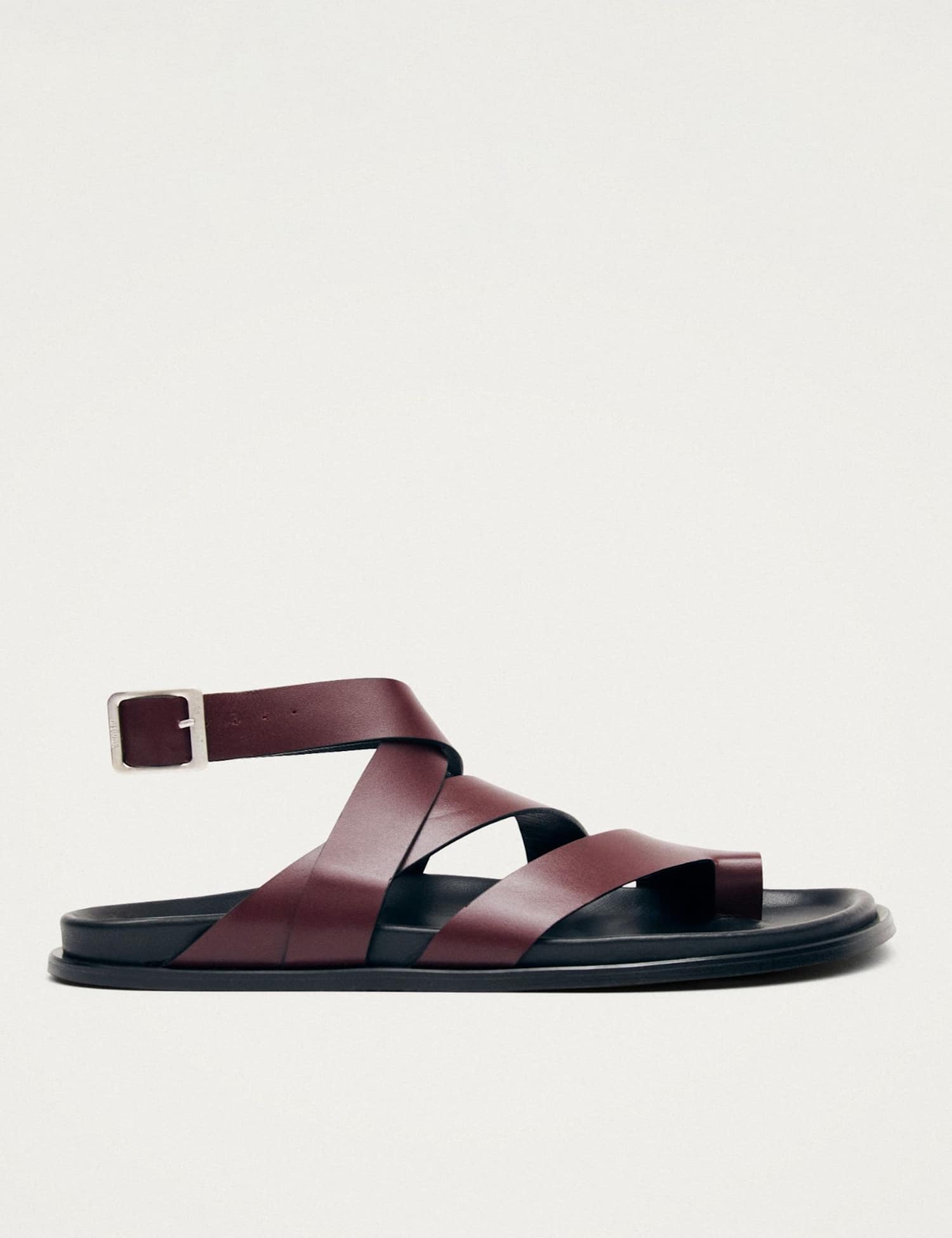 Alohas Leather Strappy Flat Slingback Sandals Burgundy