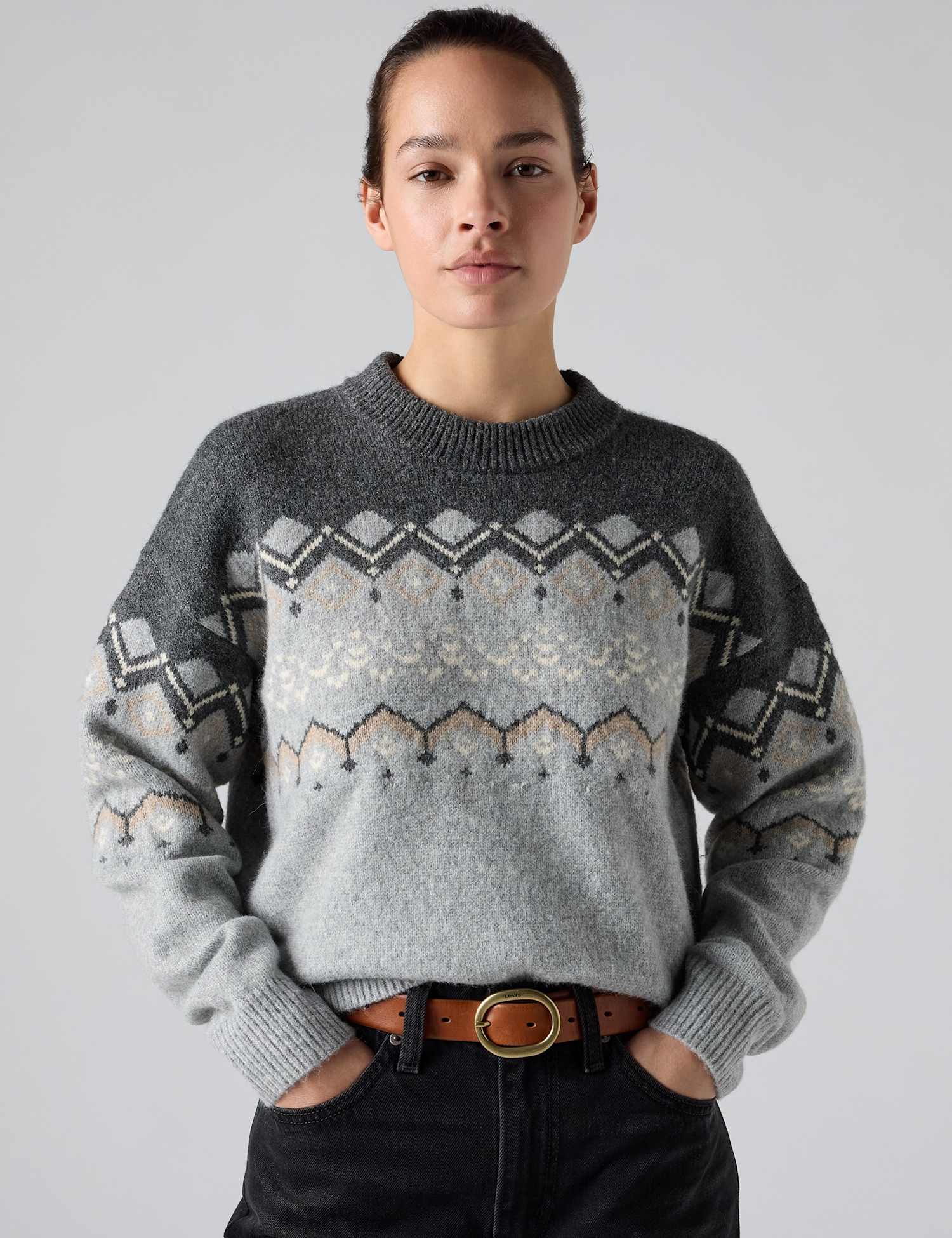 Levi's Fair Isle Crew Neck Jumper Grey Mix