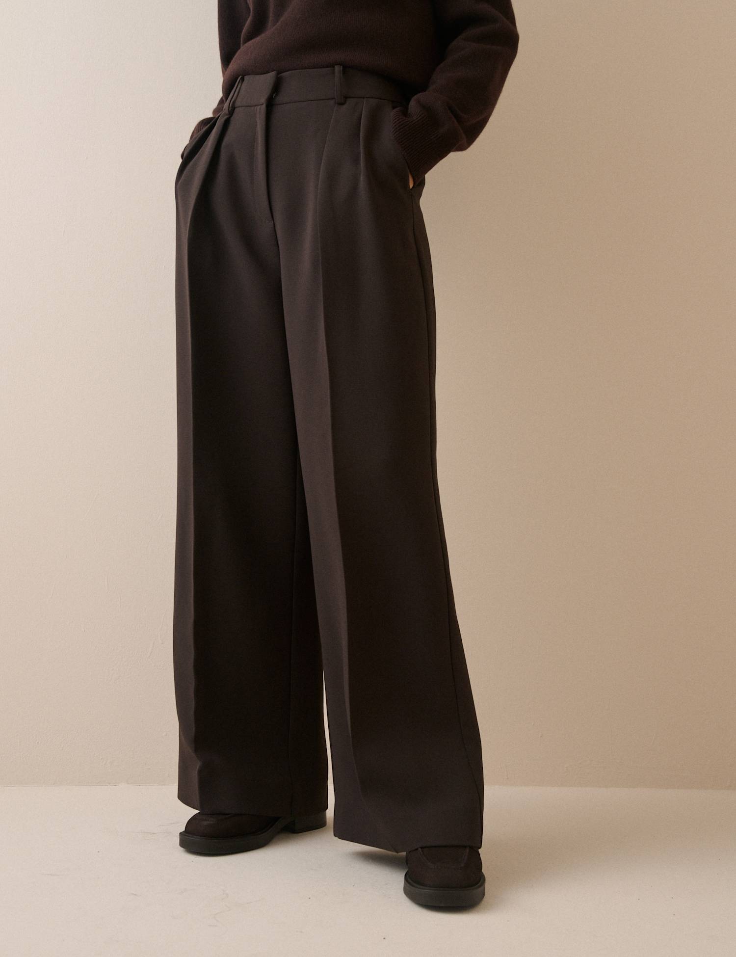 Nobody's Child Crepe Wide Leg Trousers Brown