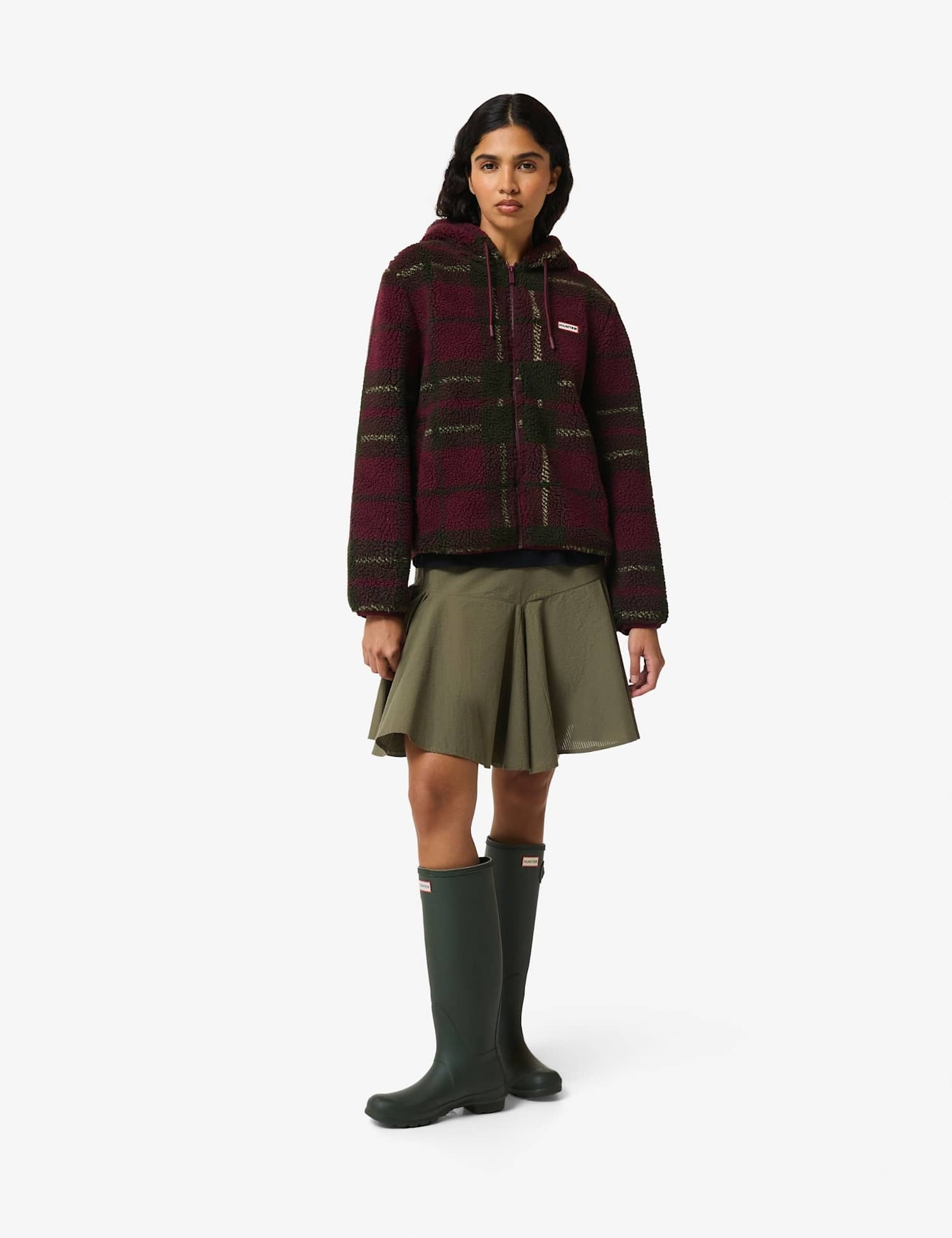 Hunter Borg Checked Hooded Jacket Burgundy Mix