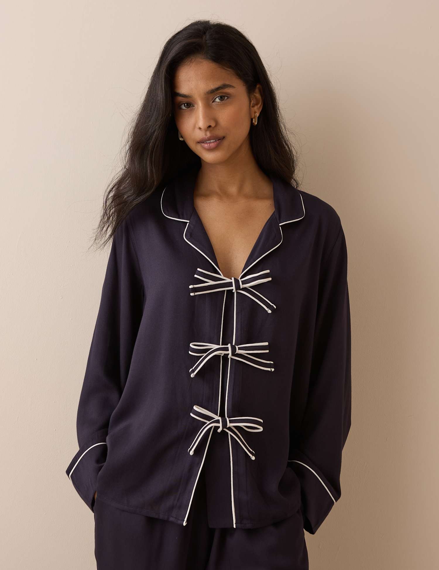 Nobody's Child Satin Tie Front Pyjama Set Blue