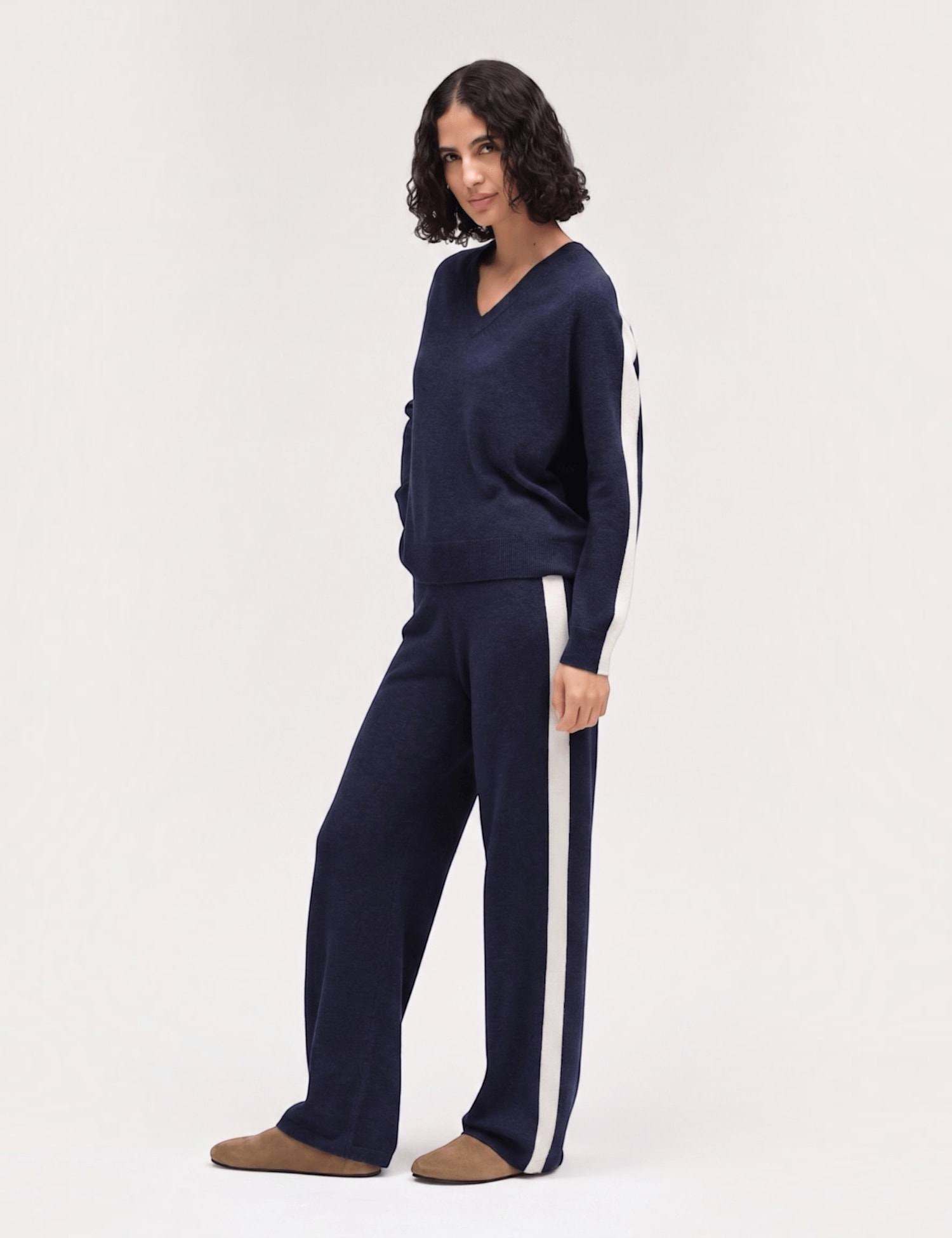 Chinti & Parker Striped Straight Leg Trousers with Wool Navy