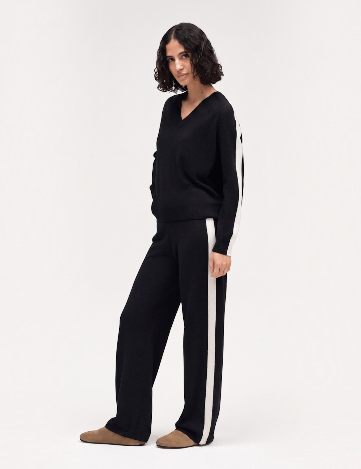 Chinti & Parker Striped Straight Leg Trousers with Wool Black