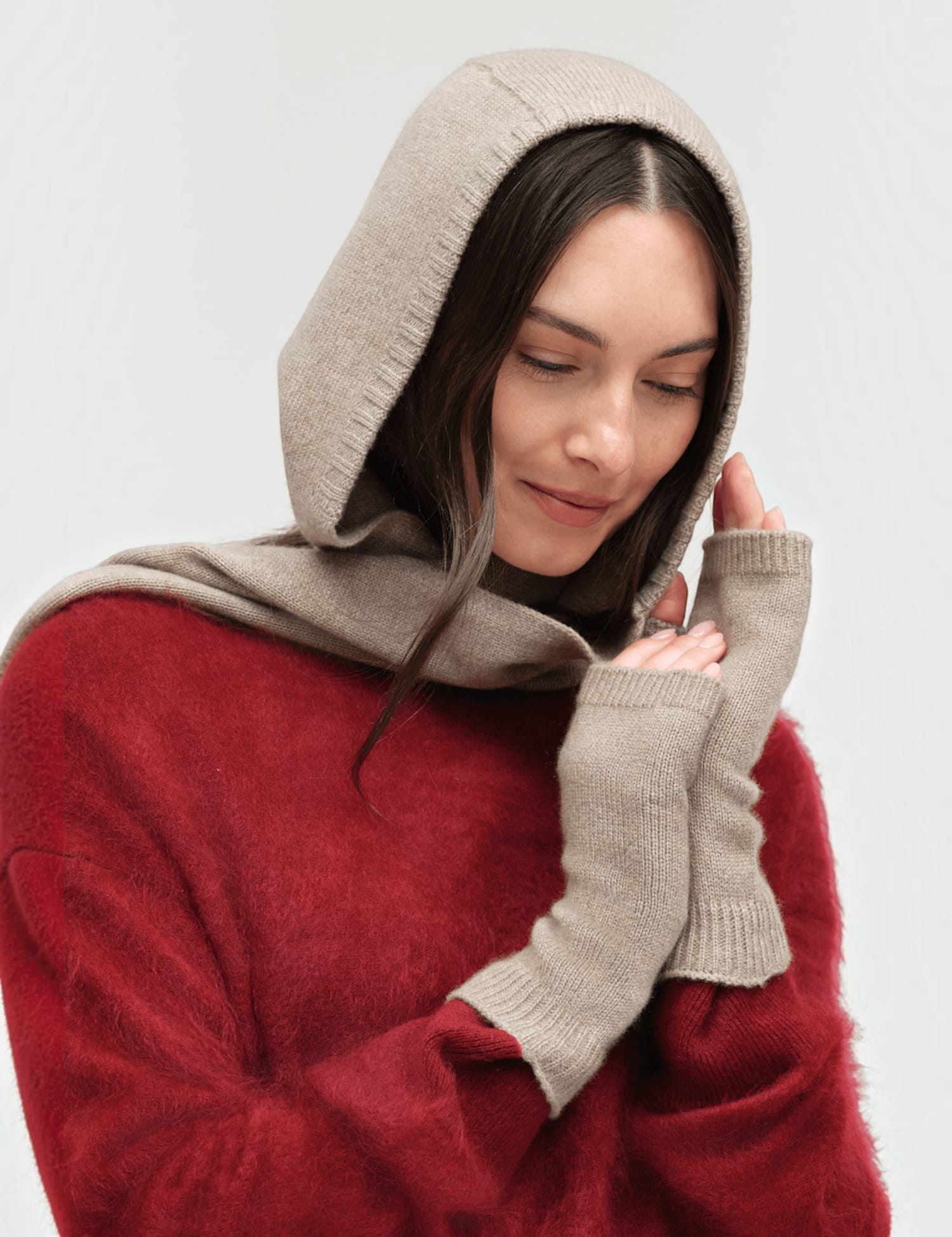 Chinti & Parker Wool Cashmere Fingerless Gloves Stone