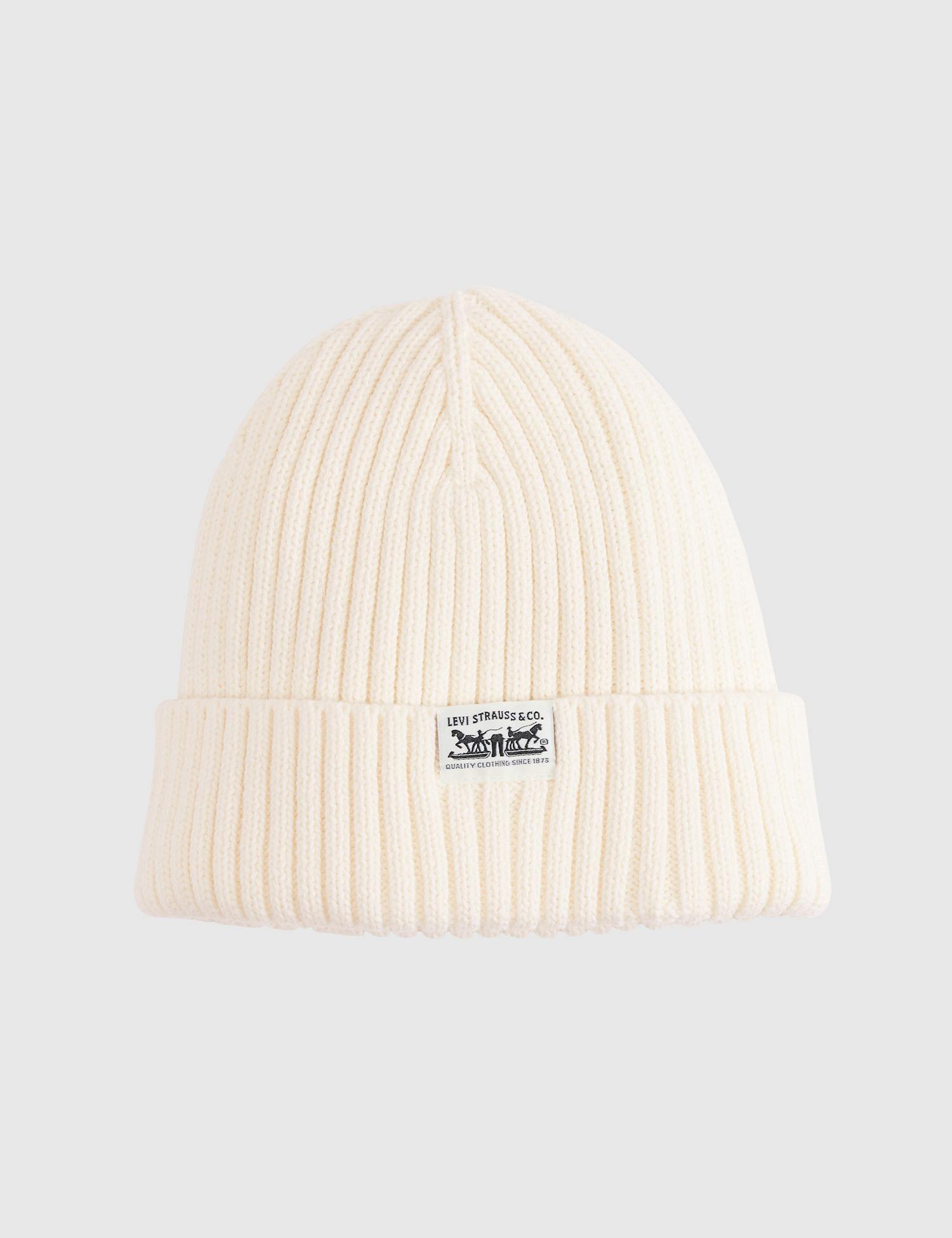 Levi's Pure Cotton Rib Turn Up Beanie White