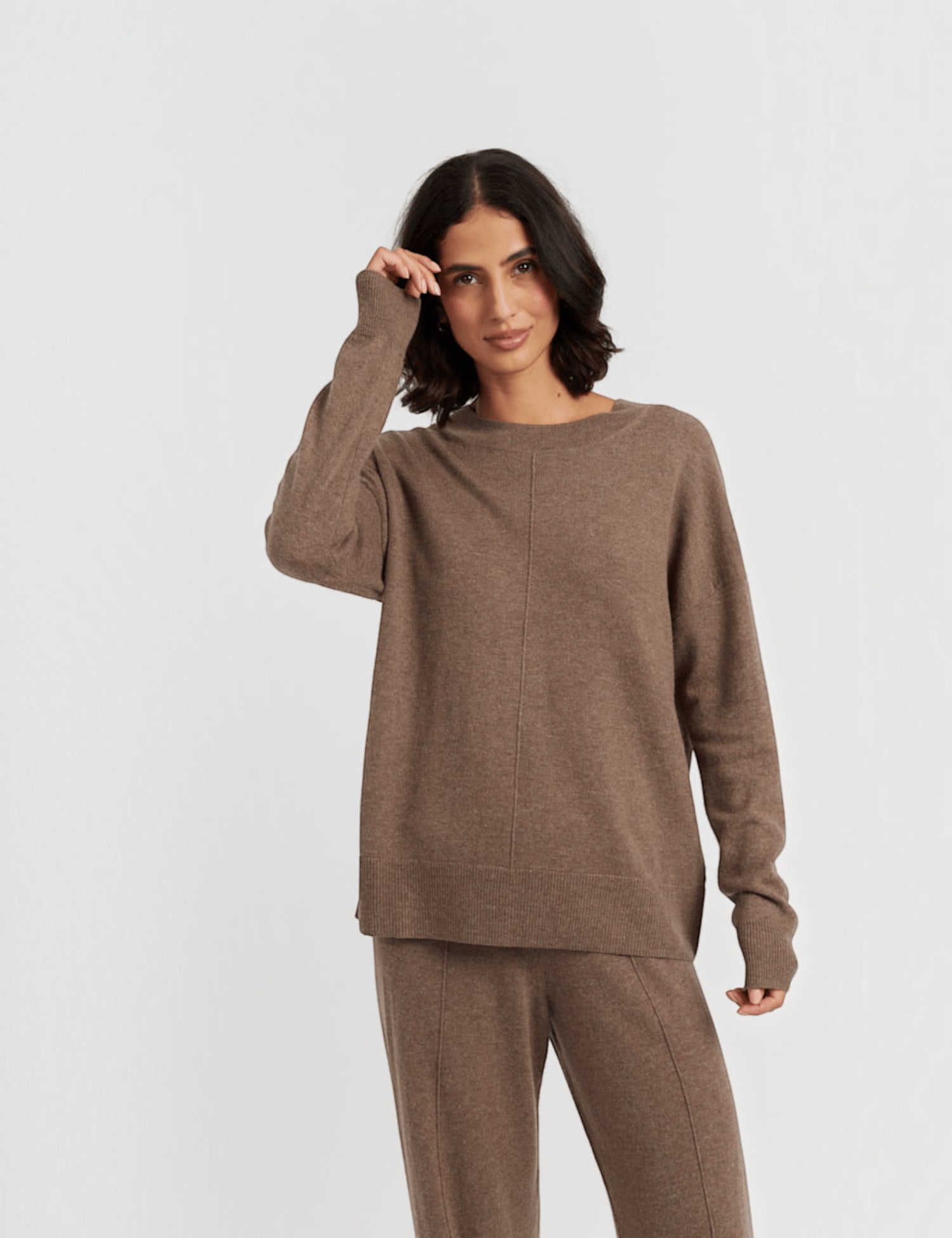 Chinti & Parker Slouchy Crew Neck Jumper with Wool Brown