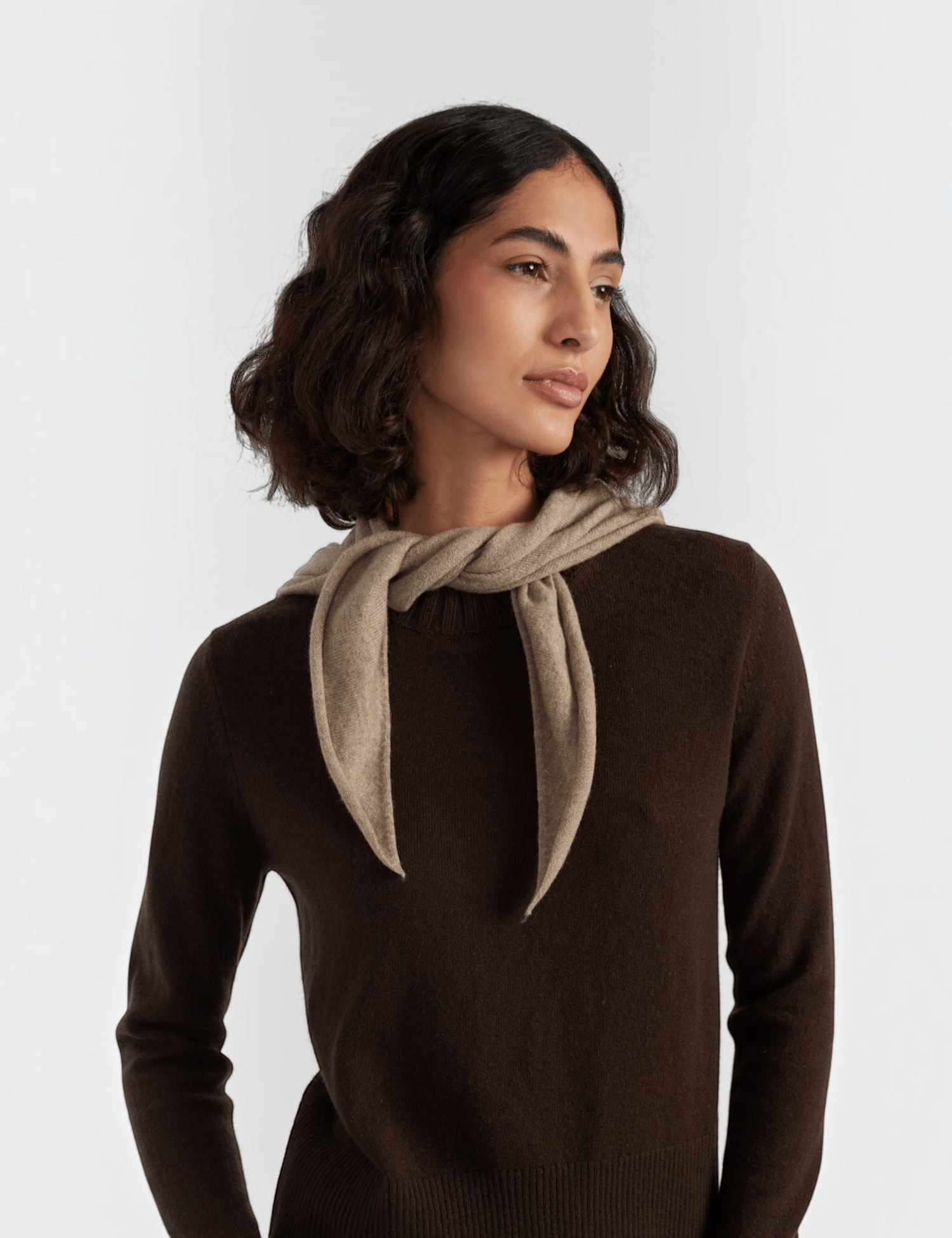 Chinti & Parker Wool Rich Jacquard Triangle Scarf Stone