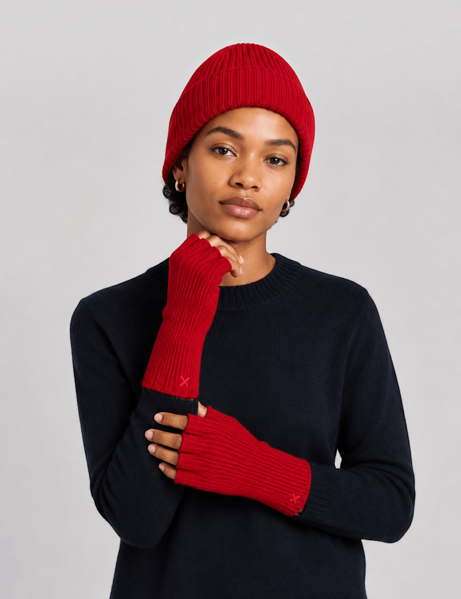 Chinti & Parker Wool Cashmere Ribbed Beanie Hat Medium Red