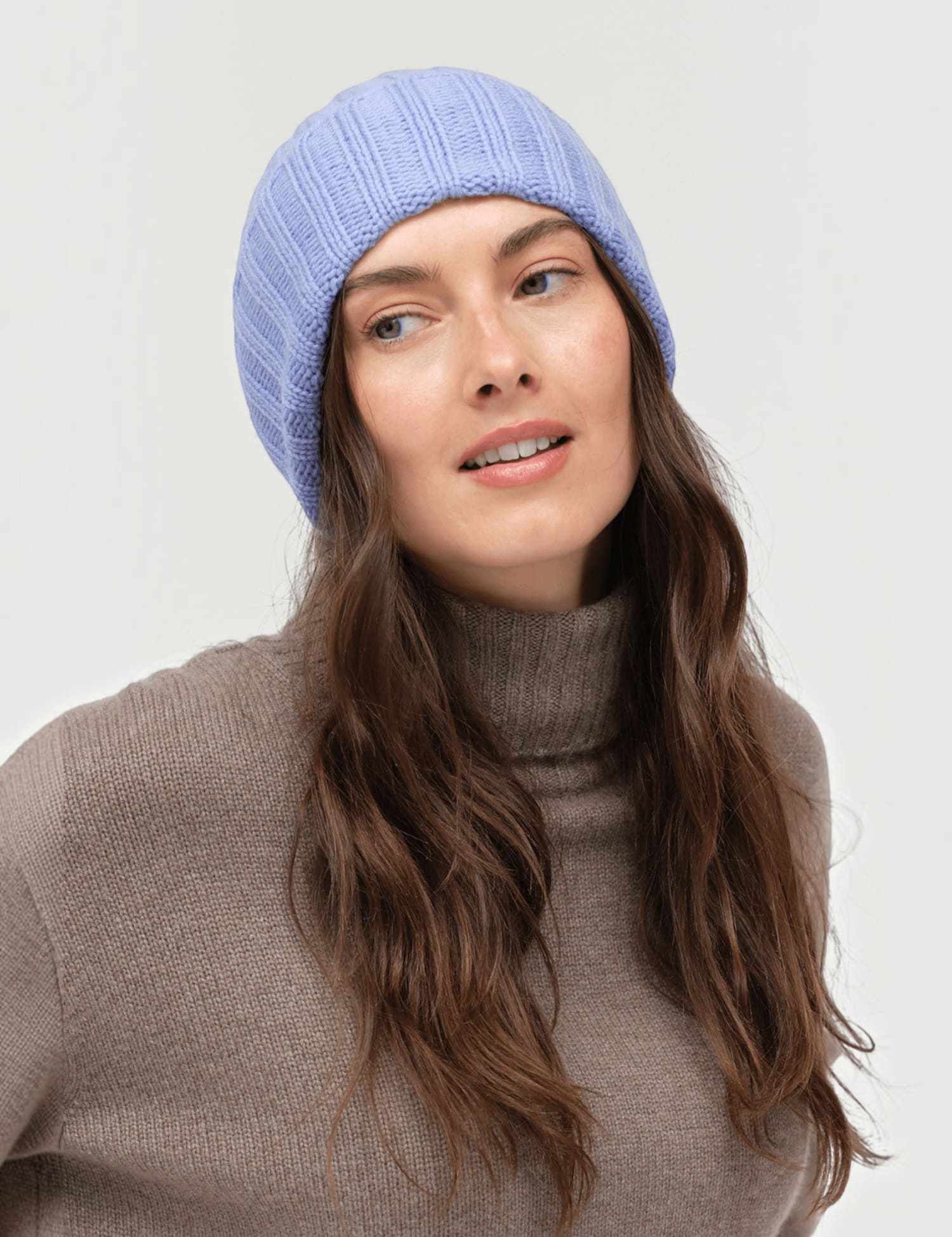 Chinti & Parker Wool Cashmere Ribbed Beanie Hat Light Blue