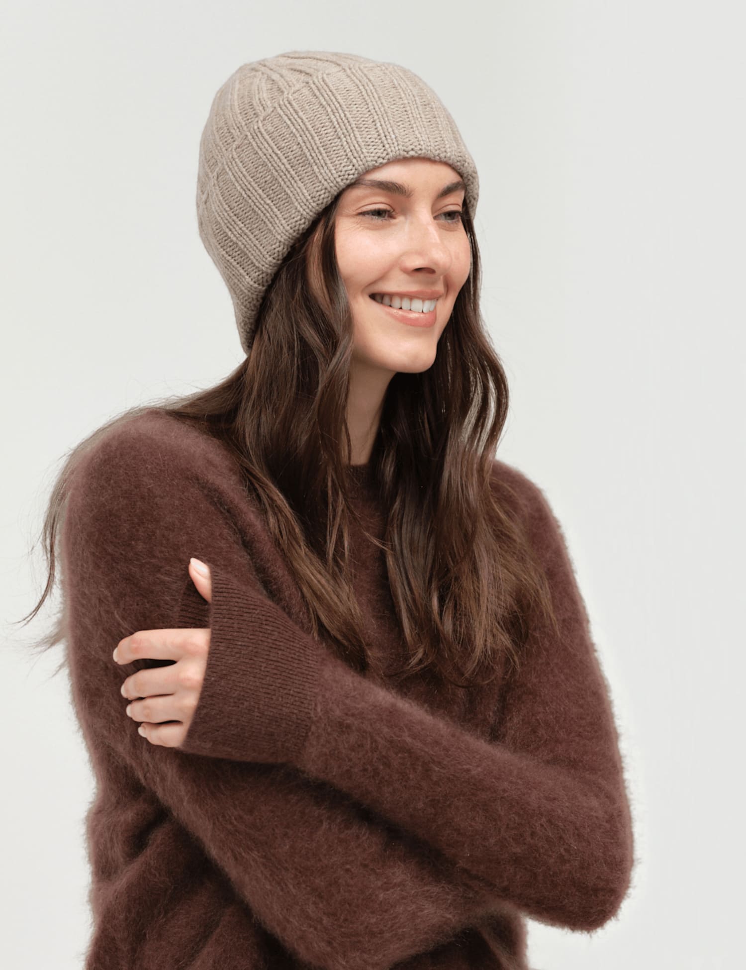 Chinti & Parker Wool Cashmere Ribbed Beanie Hat Stone