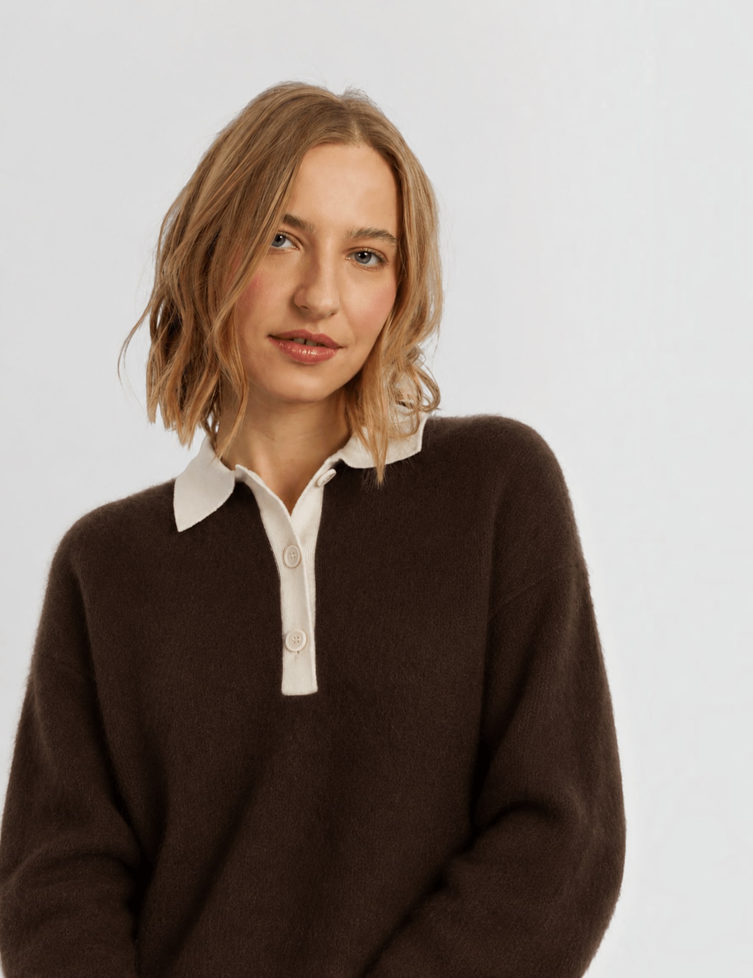 Chinti & Parker Pure Merino Wool Collared Relaxed Sweatshirt Dark Brown