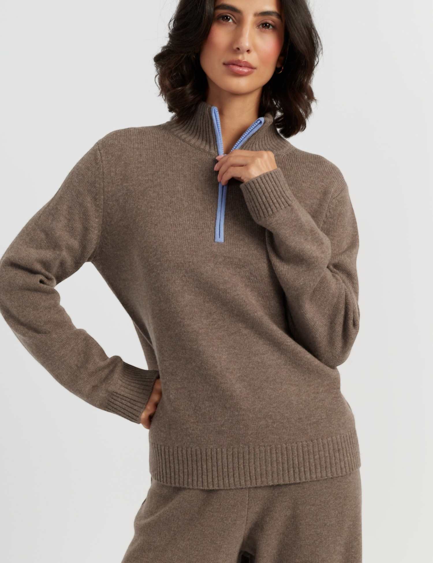 Chinti & Parker Wool Cashmere Roll Neck Zip Jumper Medium Brown