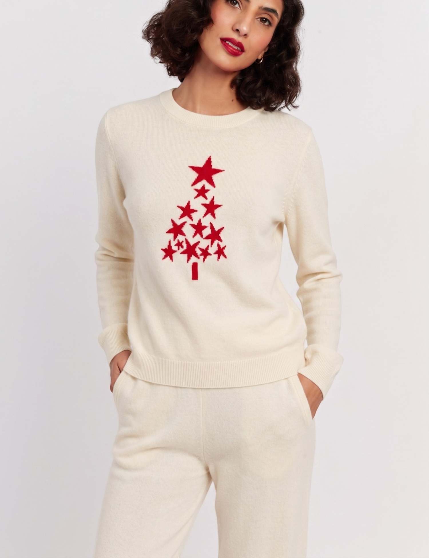 Chinti & Parker Wool Cashmere Intarsia Crew Neck Jumper Cream
