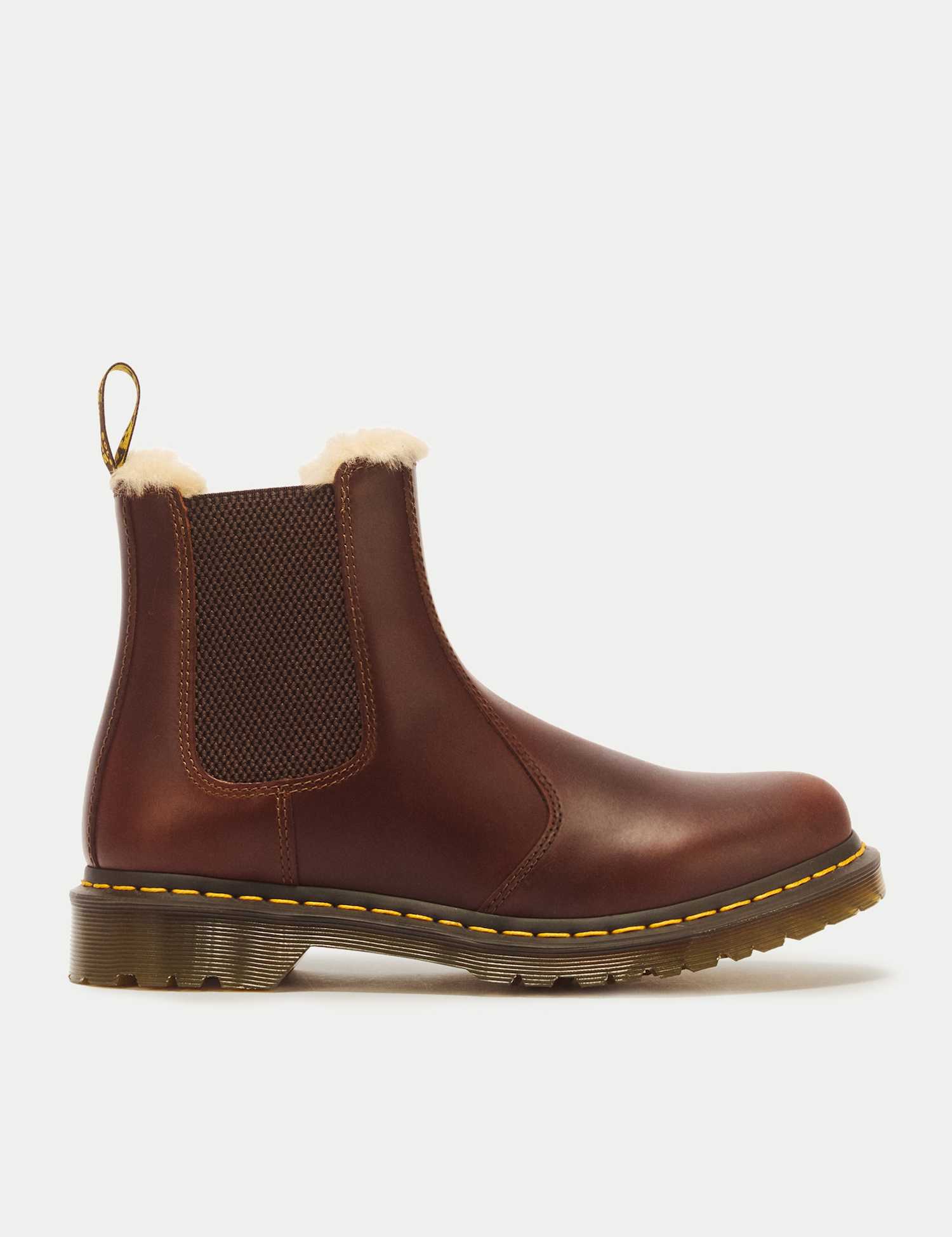 Dr Martens Leonore Faux Fur Lined Burnished Chelsea Boots Brown