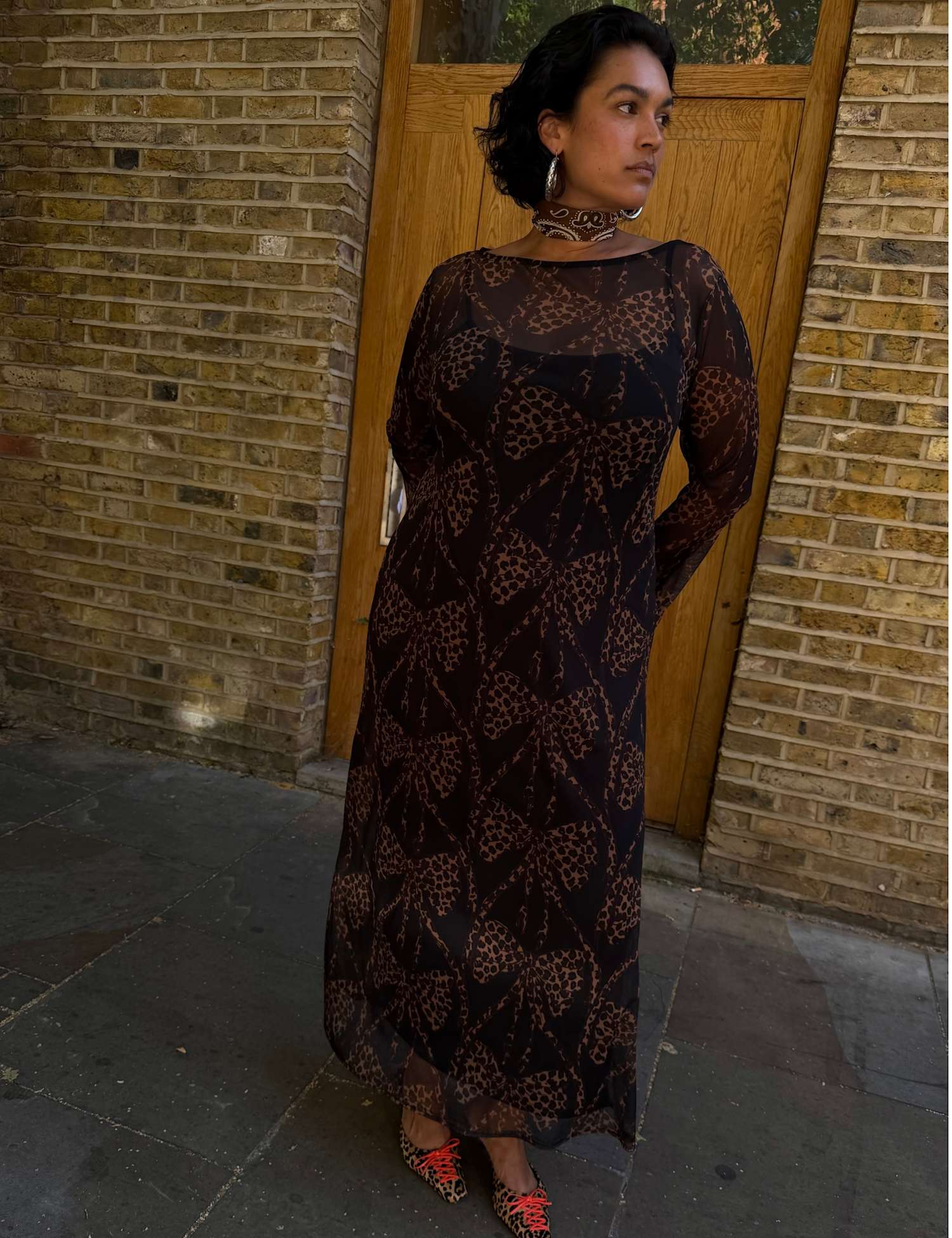 Never Fully Dressed Floral Mesh Crew Neck Maxi Dress Black Mix