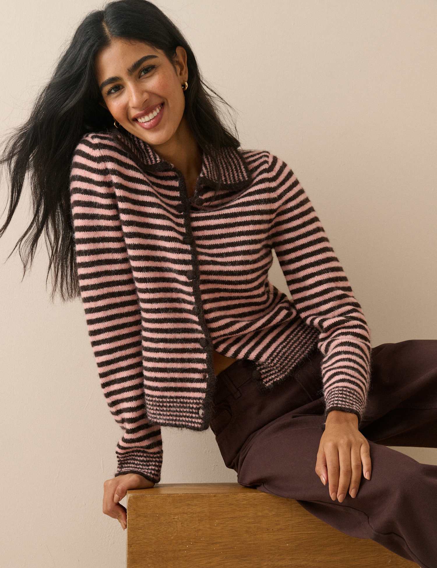 Nobody's Child Striped Collared Relaxed Cardigan Multi