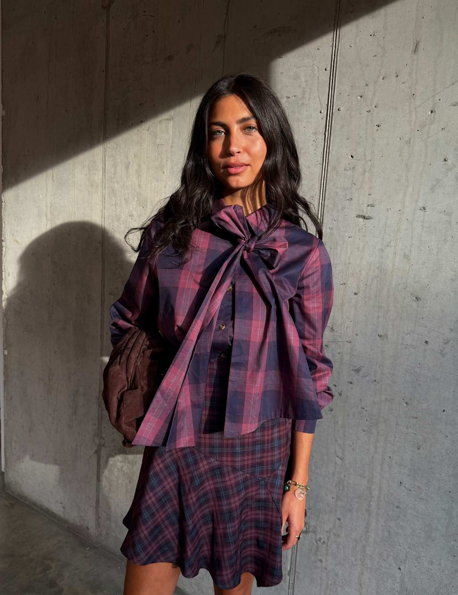 Never Fully Dressed Checked Tie Neck Blouse Multi