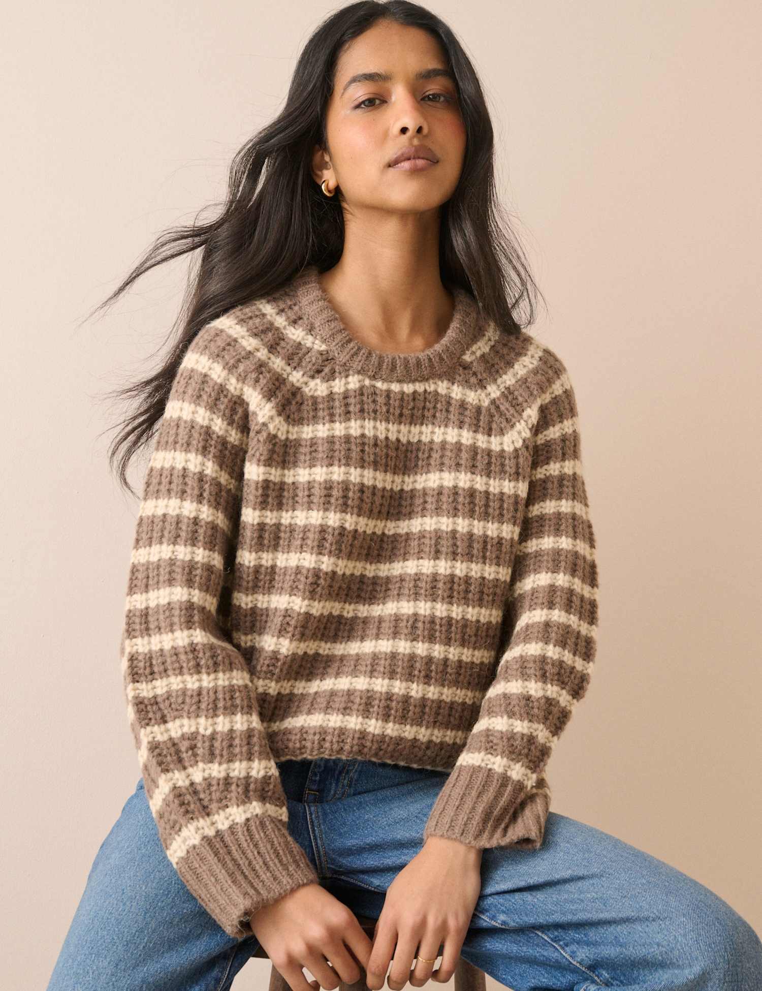 Nobody's Child Striped Crew Neck Relaxed Jumper with Wool Multi