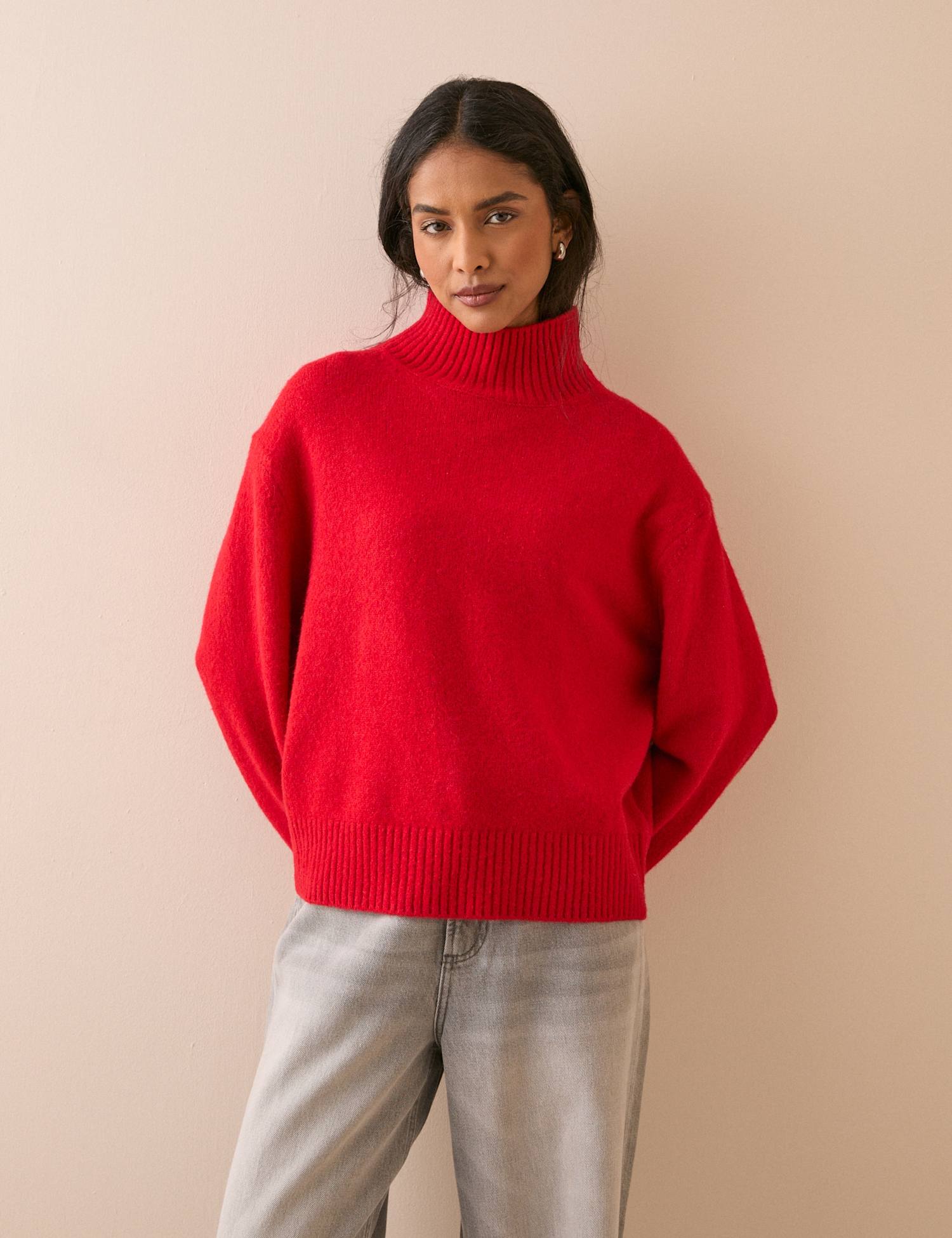 Nobody's Child Funnel Neck Jumper with Wool Red