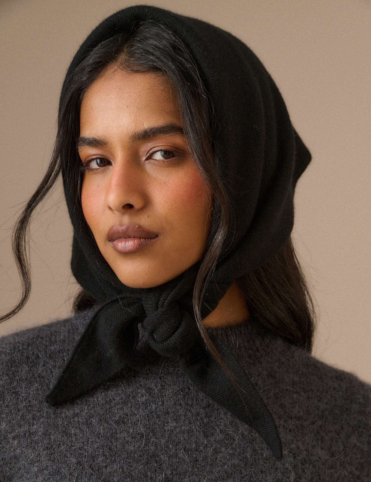 Nobody's Child Wool Blend Knitted Triangle Scarf Black