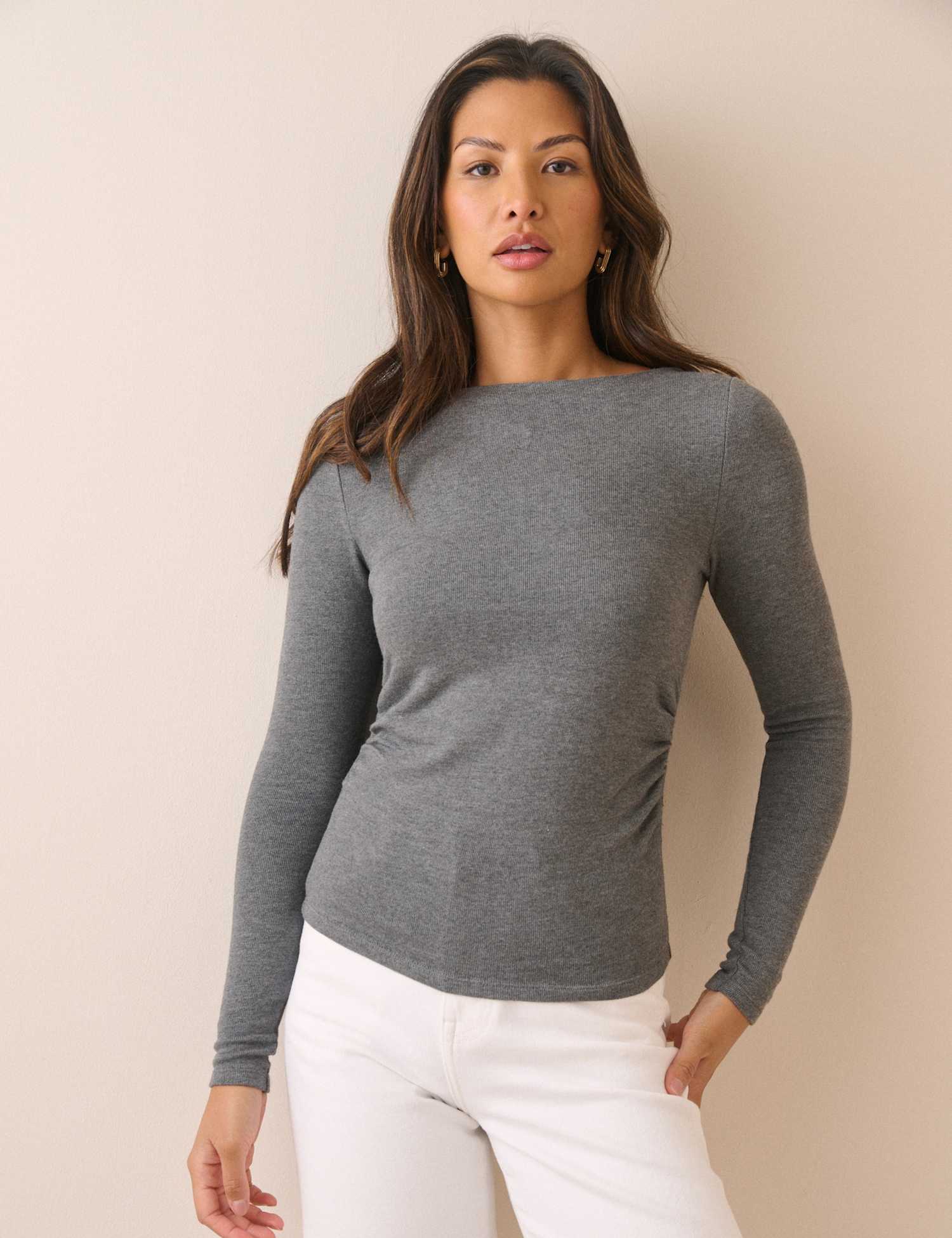 Nobody's Child Ruched High Neck Top with Modal Grey