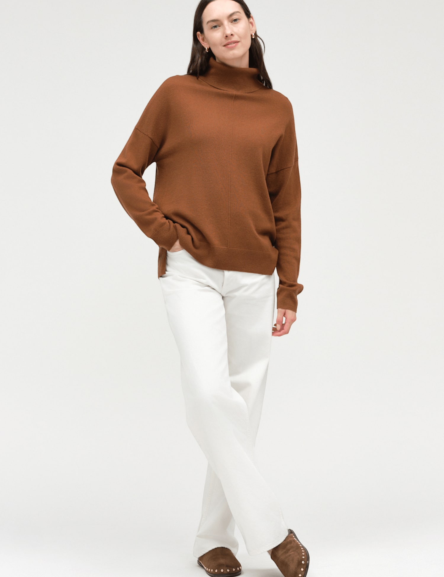 Chinti & Parker Wool Rich Roll Neck Jumper with Cashmere Brown