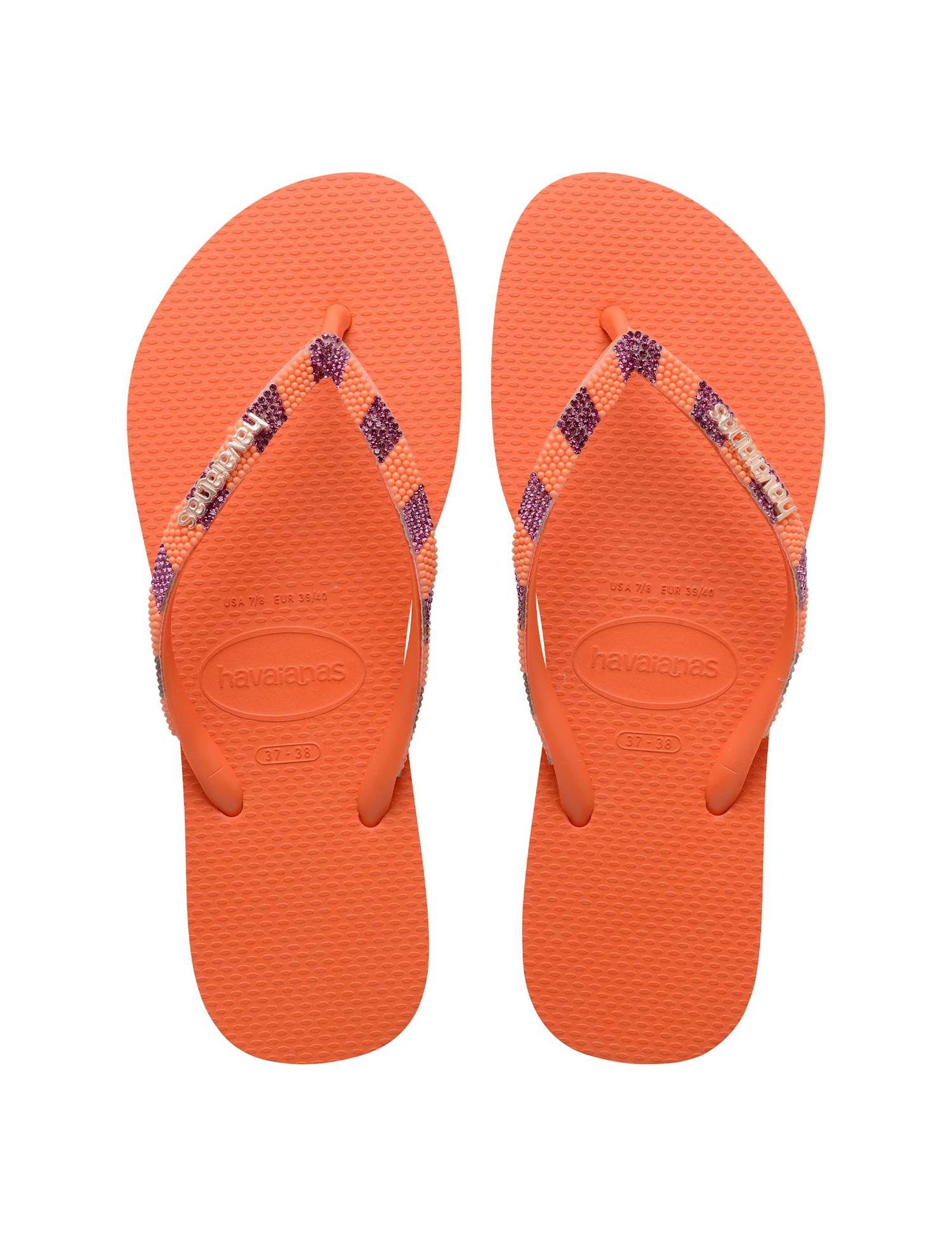 HAVAIANAS Embellished Sparkle Flat Flip Flops Orange