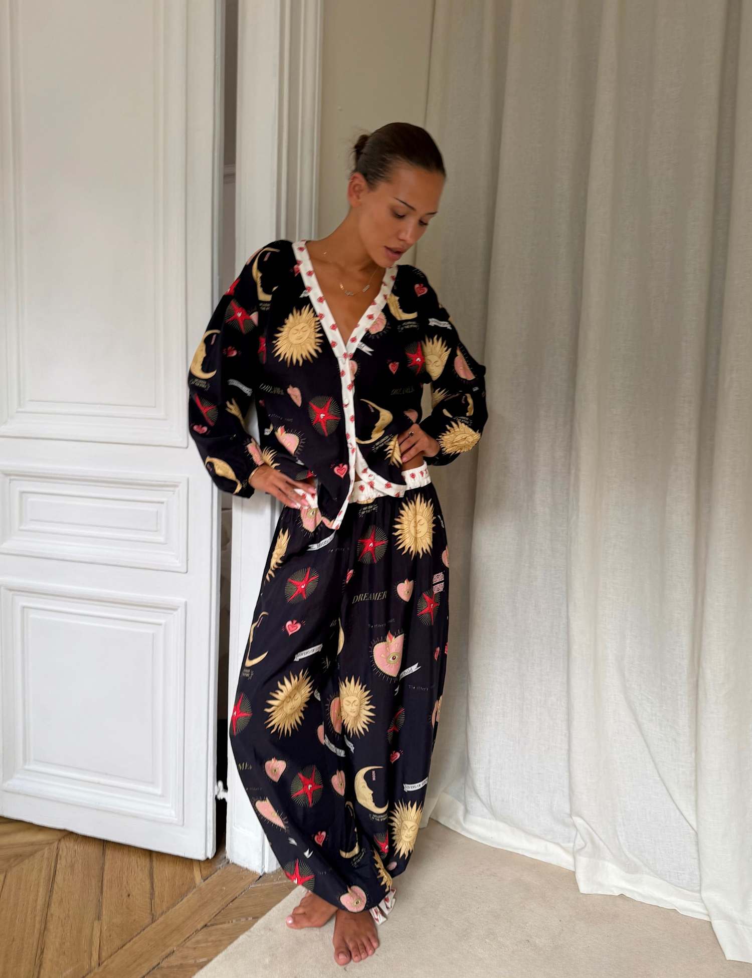 Never Fully Dressed Printed Long Pyjama Set Black Mix