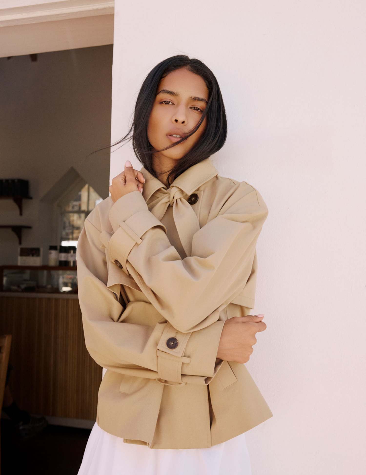 Nobody's Child Pure Cotton Cropped Trench Coat Natural