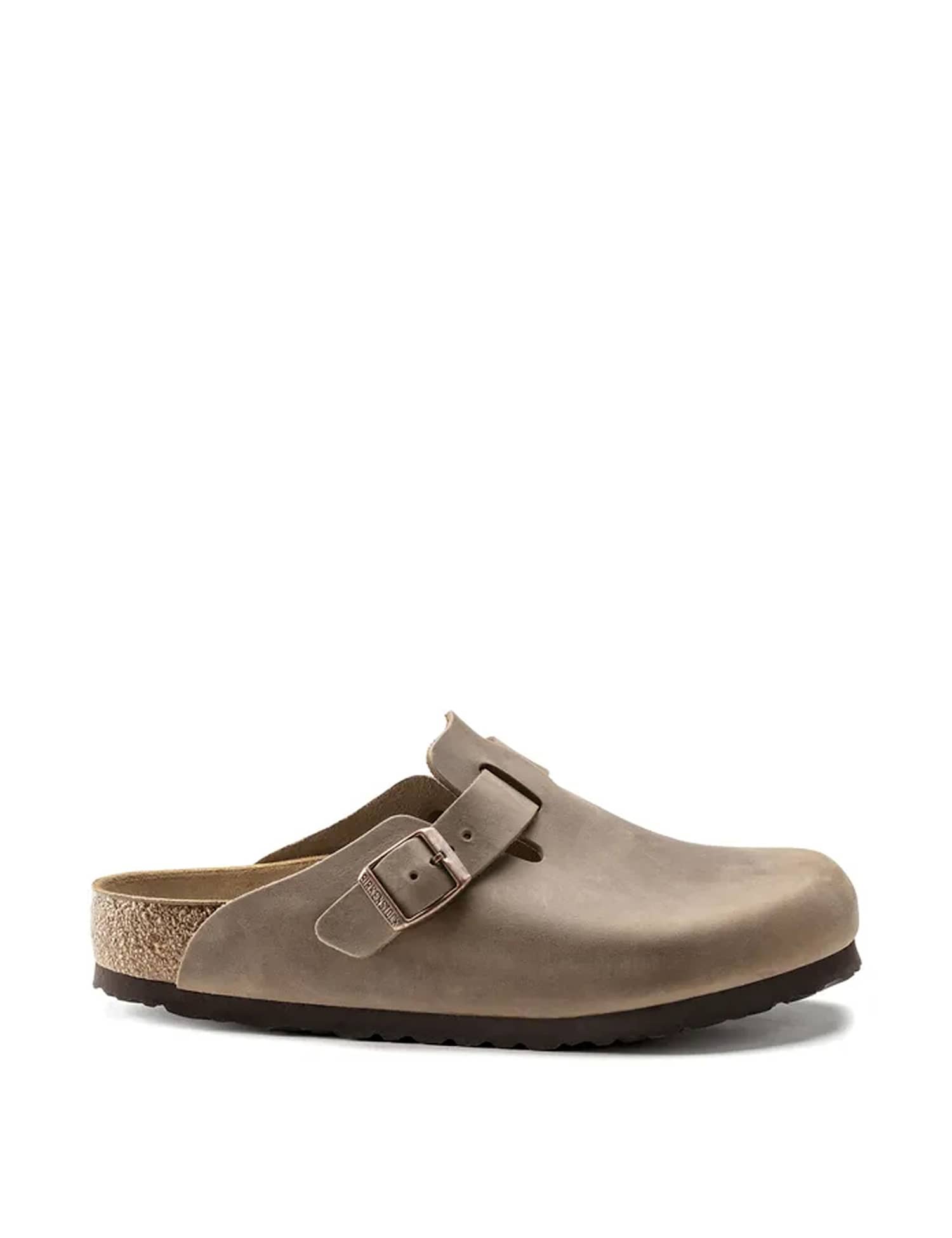 Birkenstock Boston Leather Buckle Flat Footbed Clogs Tan