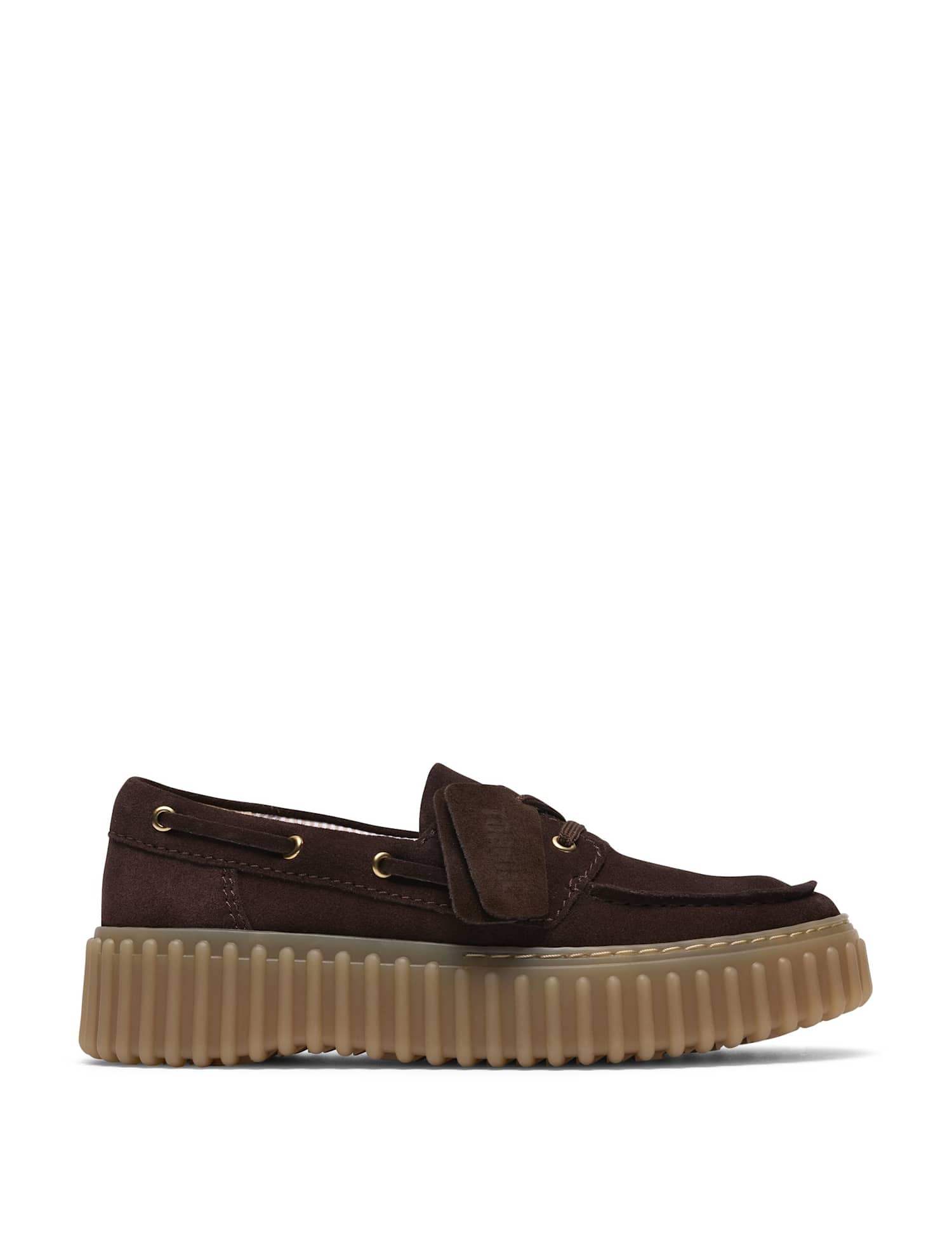 Clarks Torhill Suede Dark Brown Platform Boat Shoes Brown