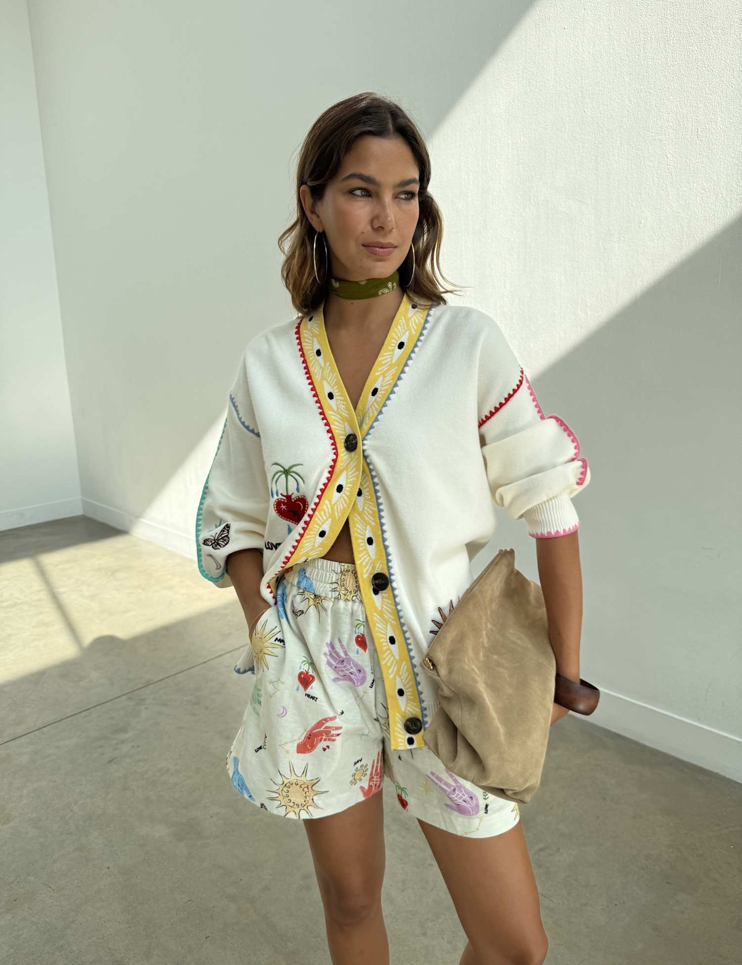 Never Fully Dressed Appliqu� Embroidered V-Neck Cardigan Cream Mix