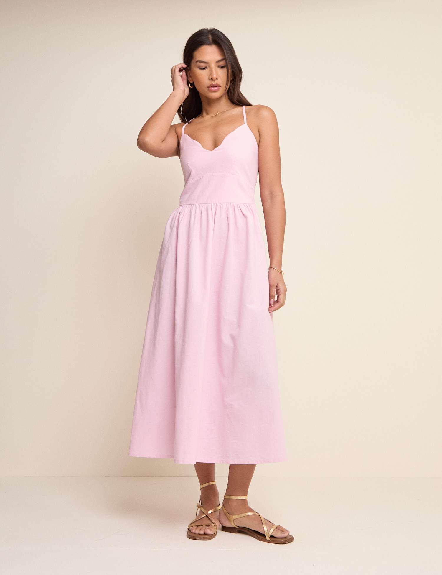 Nobody's Child Cotton Rich Shirred Midi Skater Dress Pink