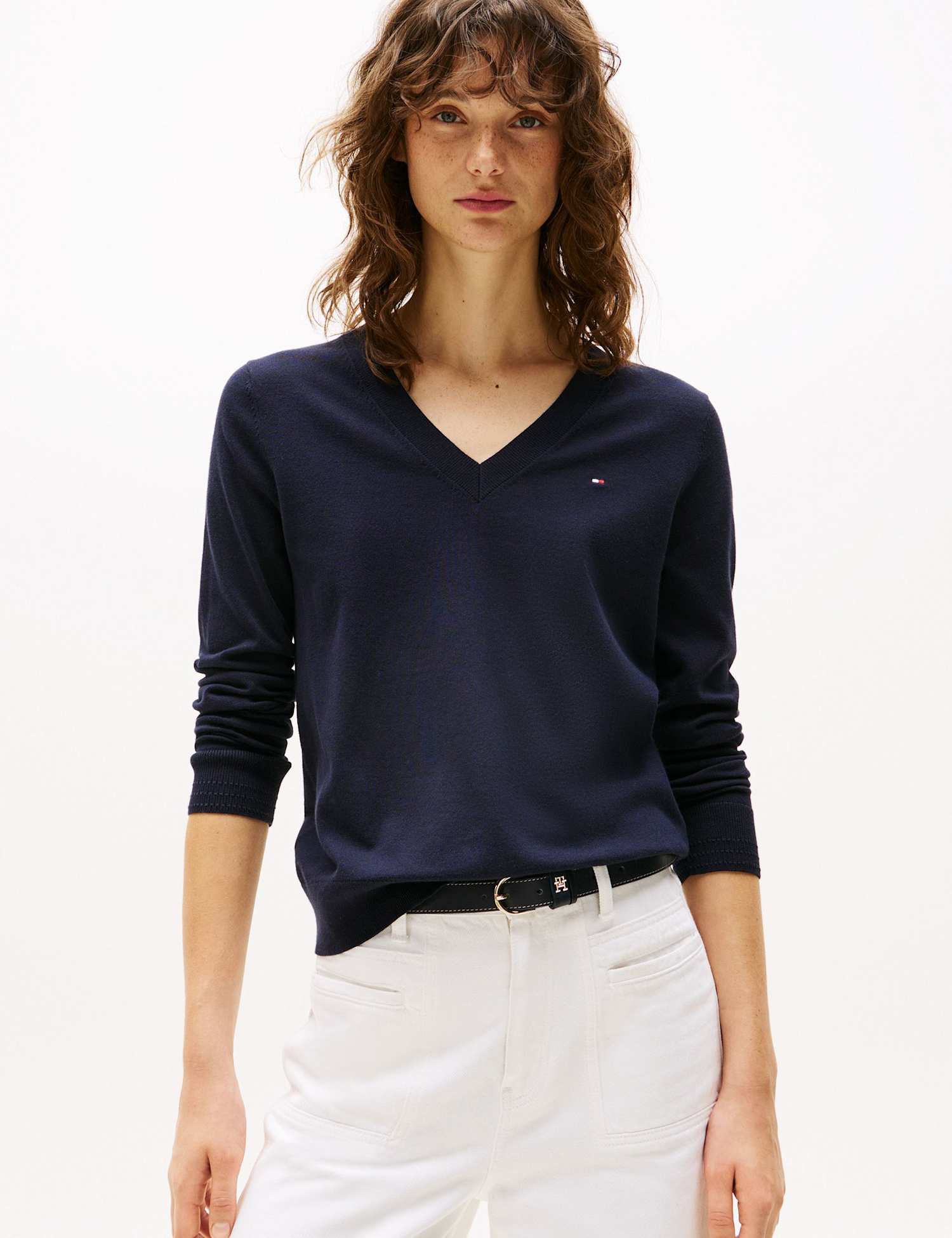 Tommy Hilfiger Cotton Rich V-Neck Jumper Navy