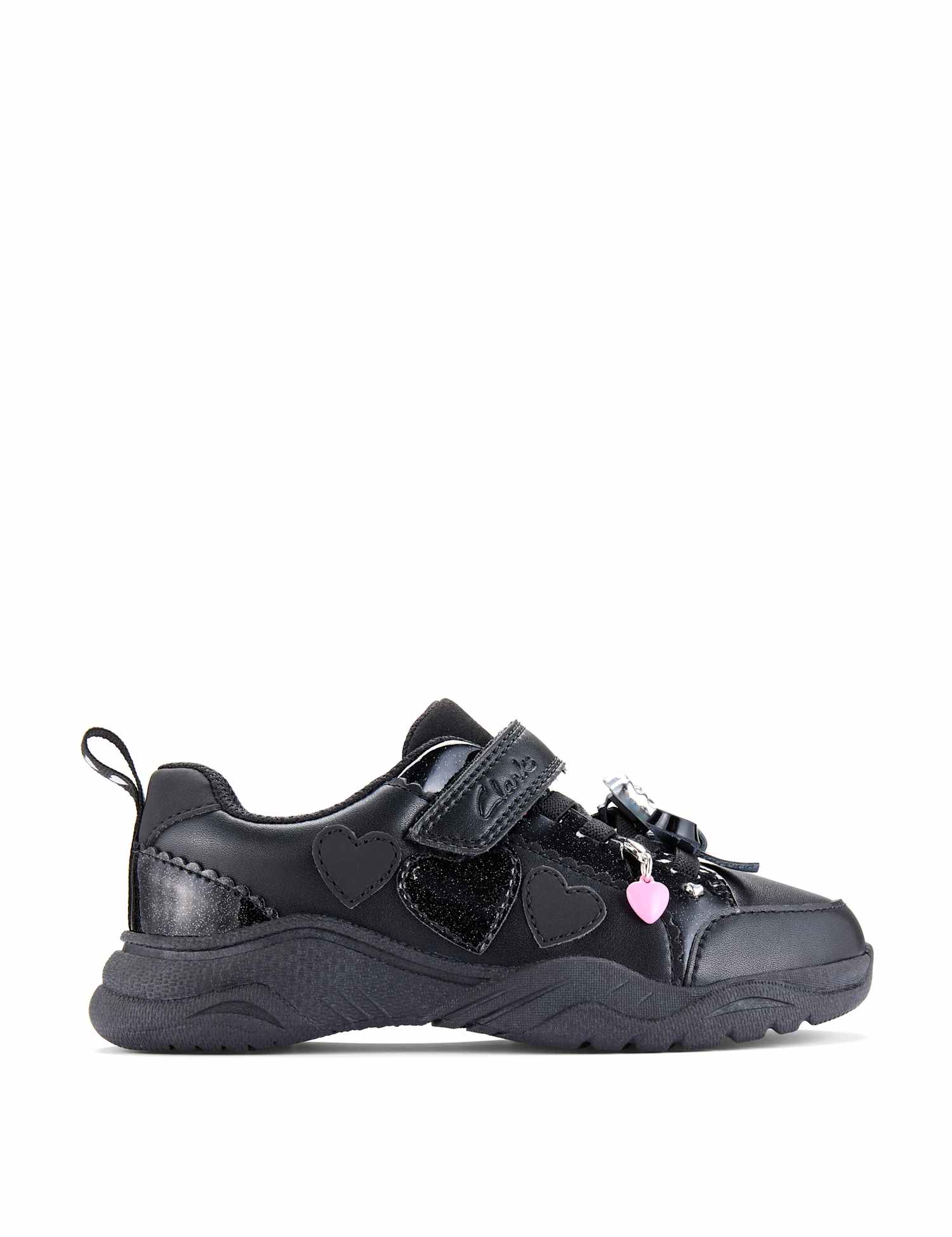 Clarks Kids' Leather Riptape Heart School Shoes (10 Small-2.5 Large) Black