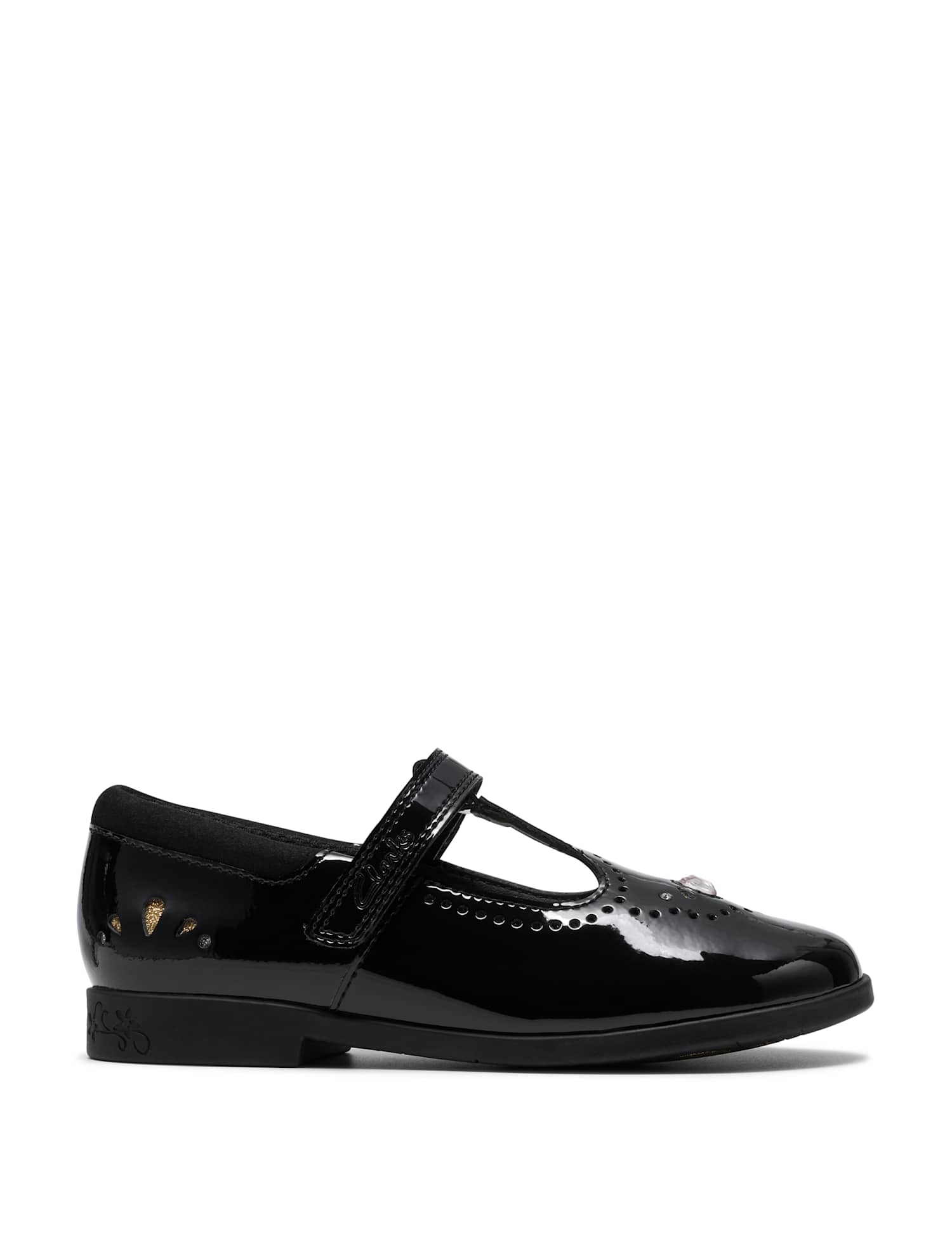 Clarks Patent Leather T Bar Shoes (7 Small-2� Large) Black