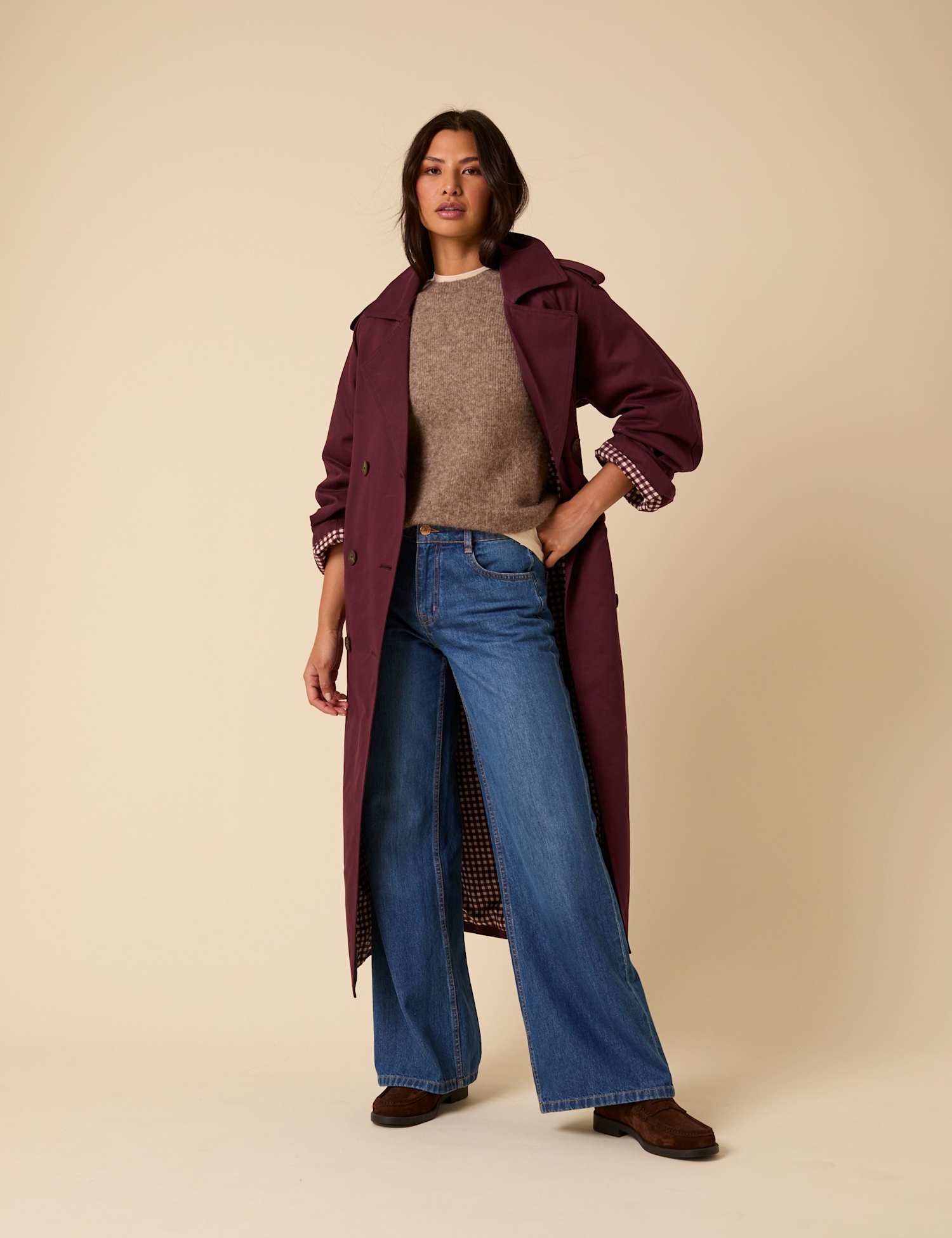 Nobody's Child Pure Cotton Longline Trench Coat Burgundy