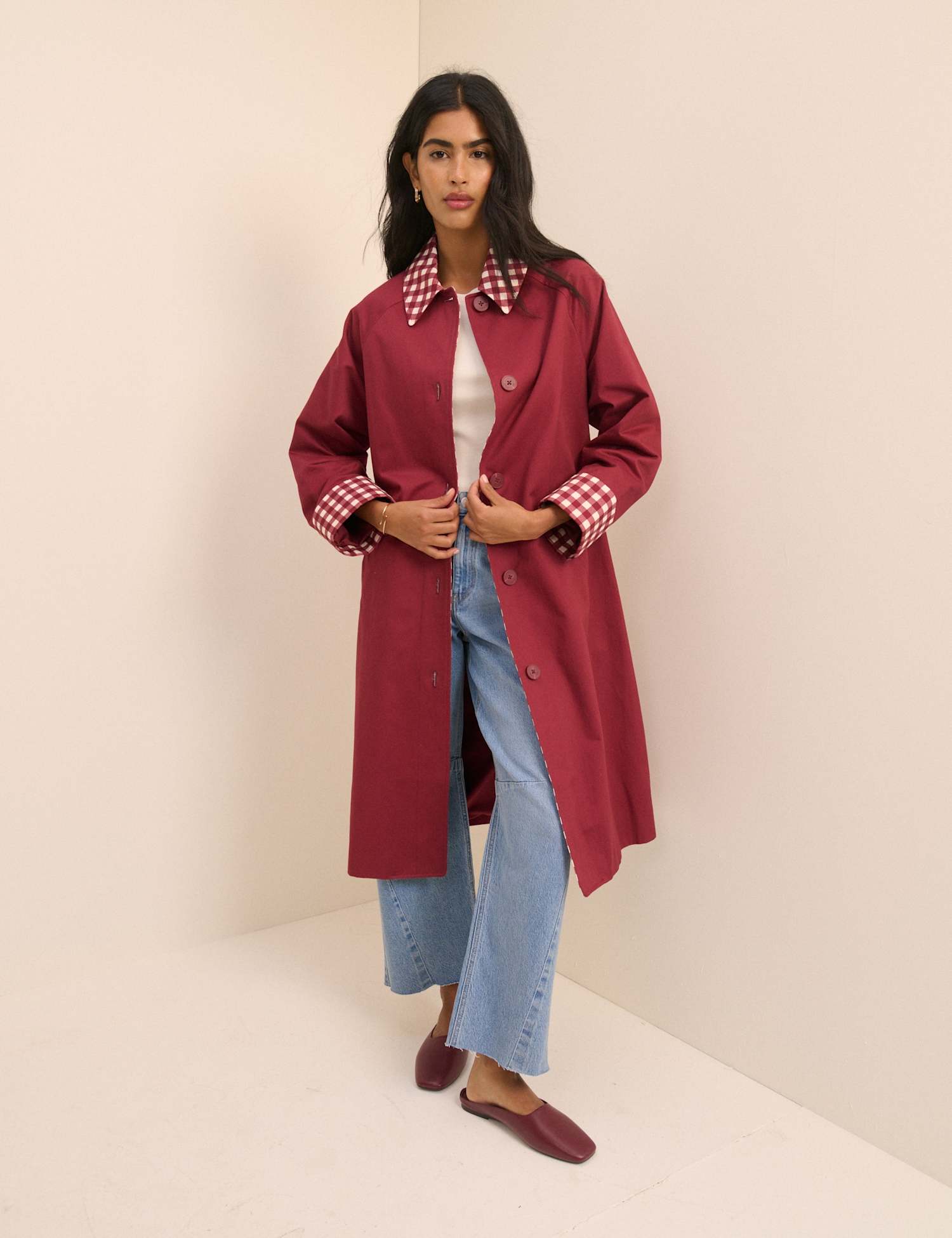 Nobody's Child Pure Cotton Longline Car Coat Burgundy